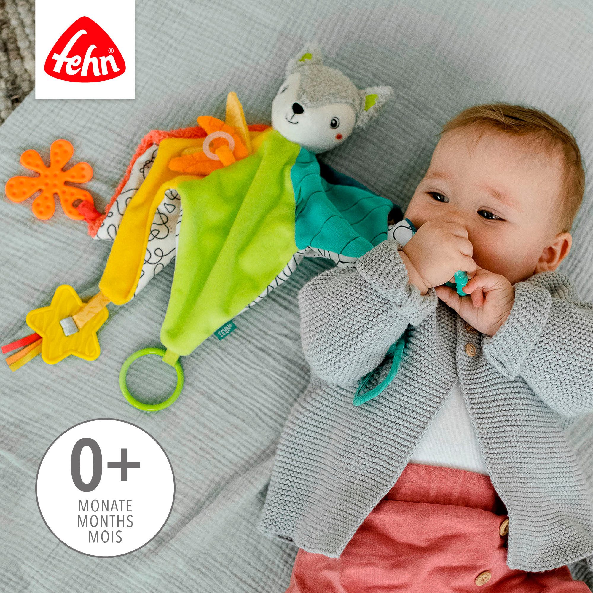 Fehn Knuffeldoek DoBabyDoo, vos deluxe met bevestigingsring voor speen