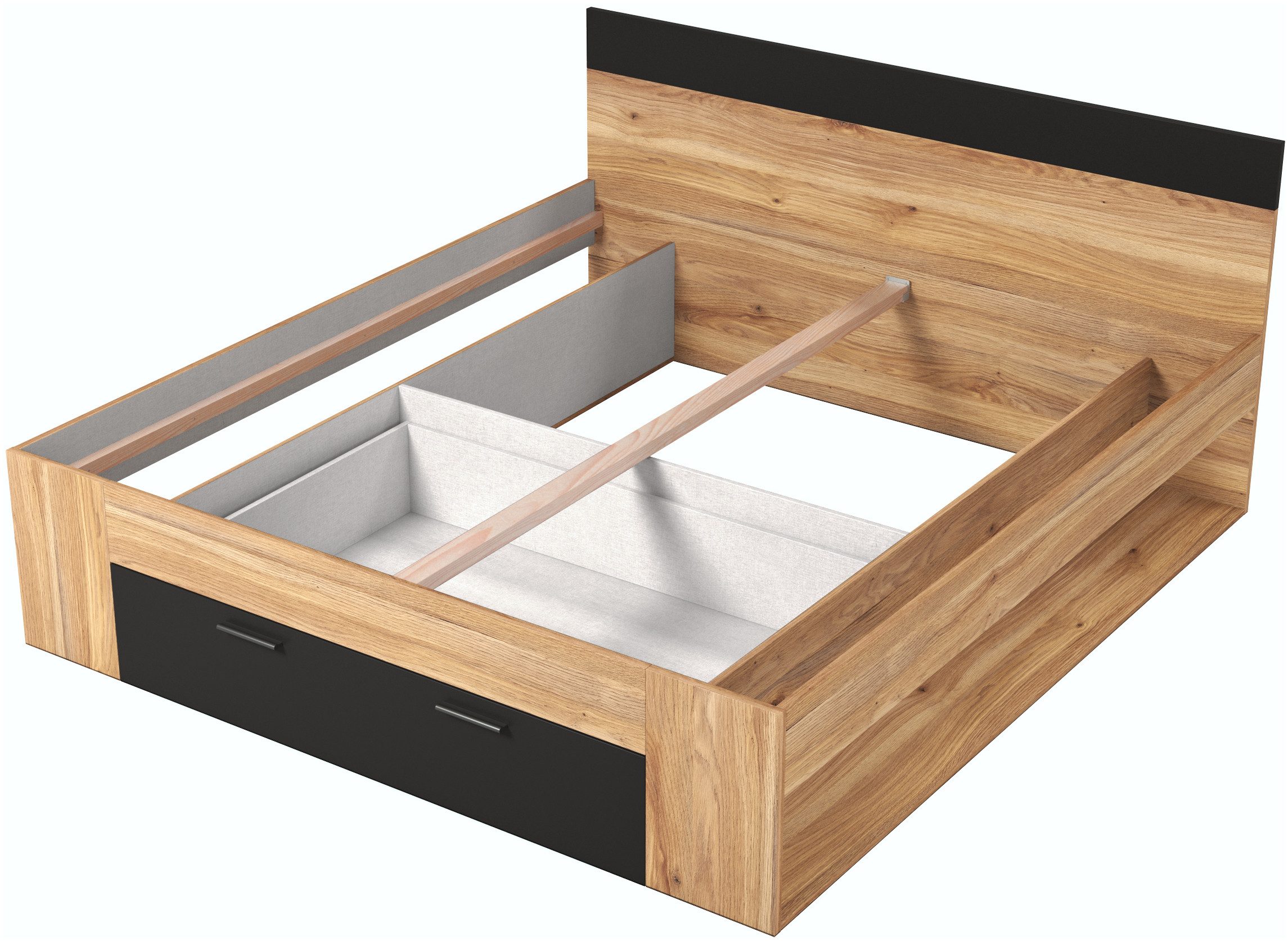 INOSIGN Bedframe Faweza, Breedte 160 of 180 cm, Opbergbank Functiebureau lade met extra veel opbergruimte
