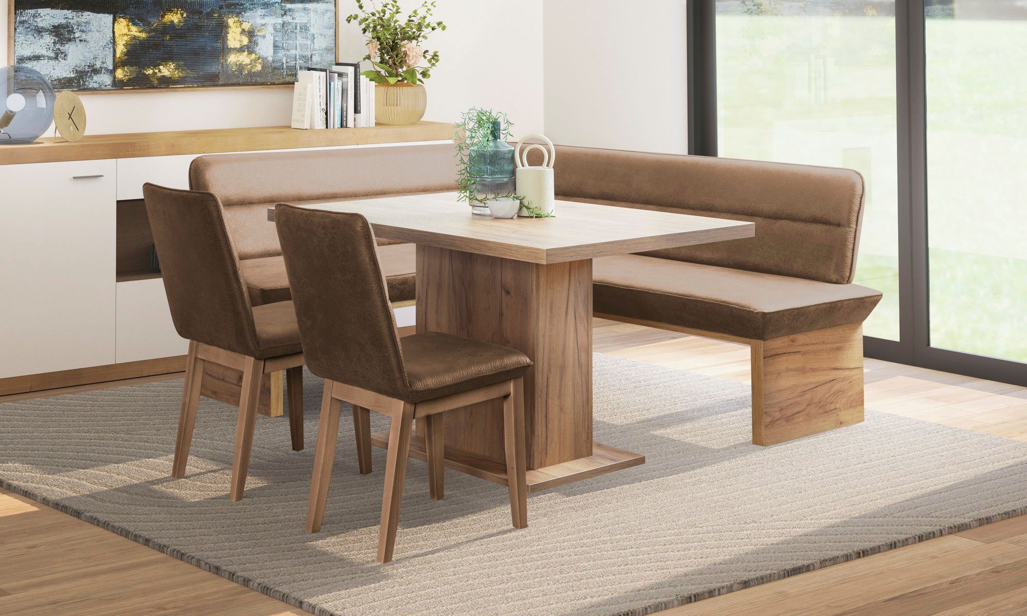 Home affaire Eethoek Beluna + Cross eethoek zitgroep hoekbank keukenbank BESTSELLER (set, 4-delig) eethoeken bruin