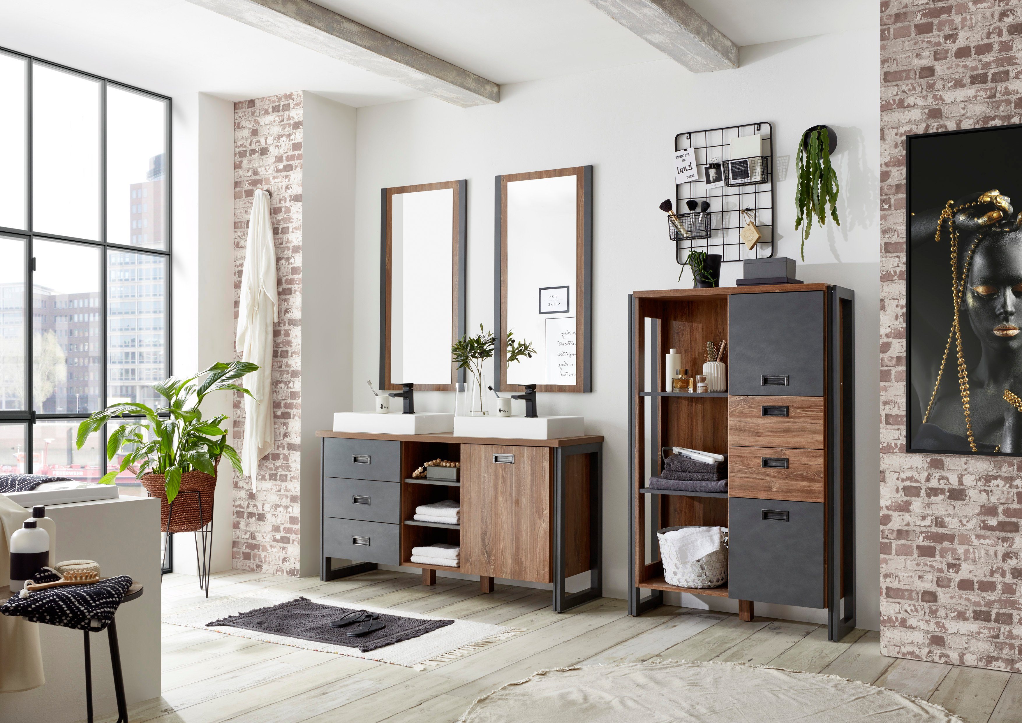 Home affaire Badkamerserie Detroit, badkamer in industriële stijl, 3-delig badkamer (set, 4-delig)