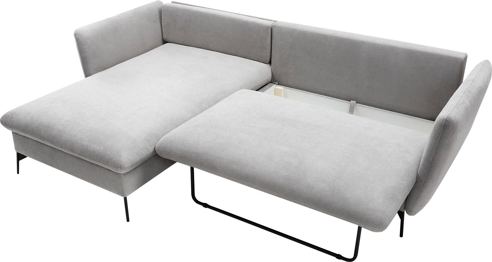 andas Hoekbank LIVORNO,258 cm, L-model, Slaapfunctie en bedlade (139/224 cm), fluweel, structuur, geweven stof