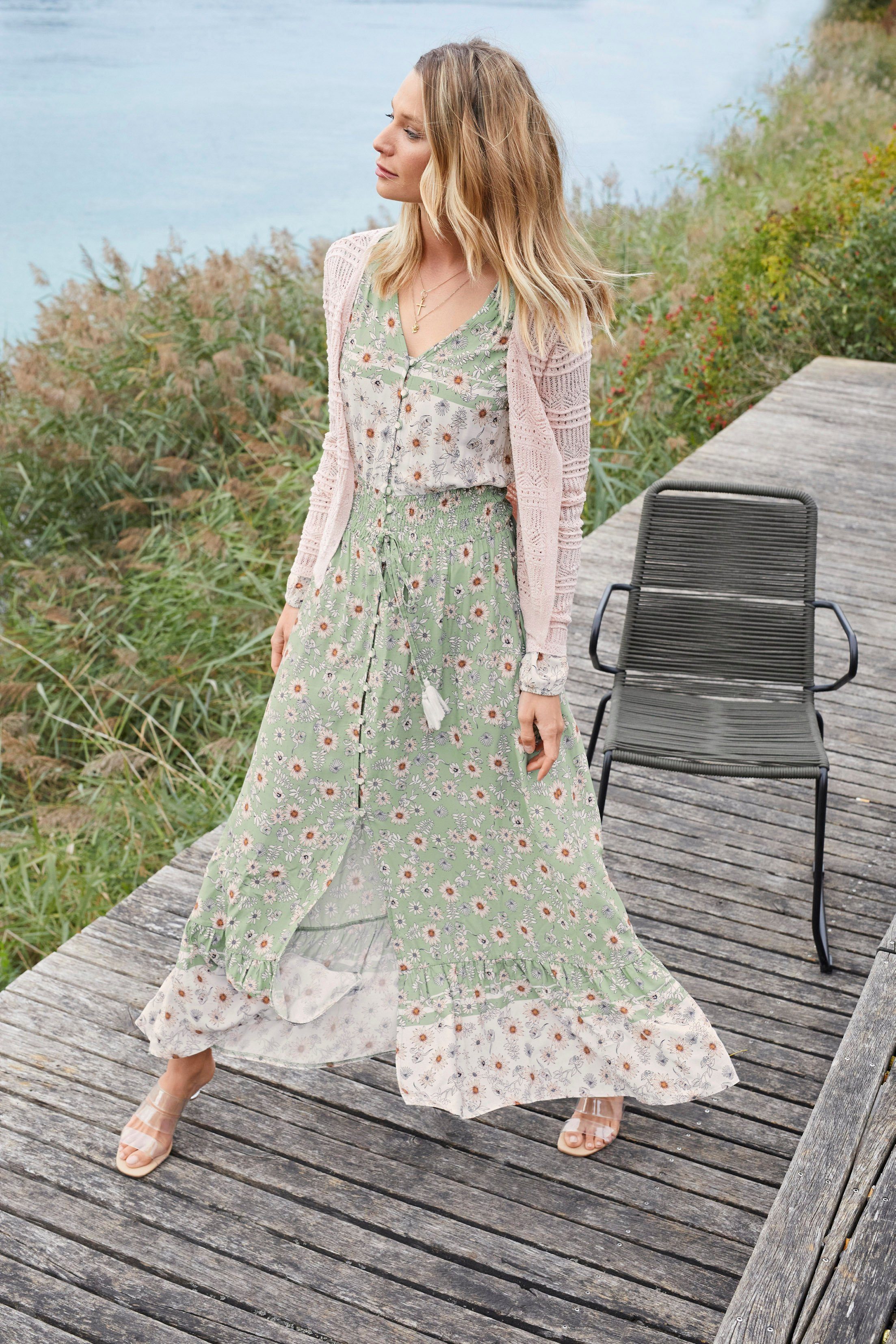 Samenwerking Snoep uitzending Aniston CASUAL Maxi-jurk met fijne bloemenprint en patch-look makkelijk  besteld | OTTO