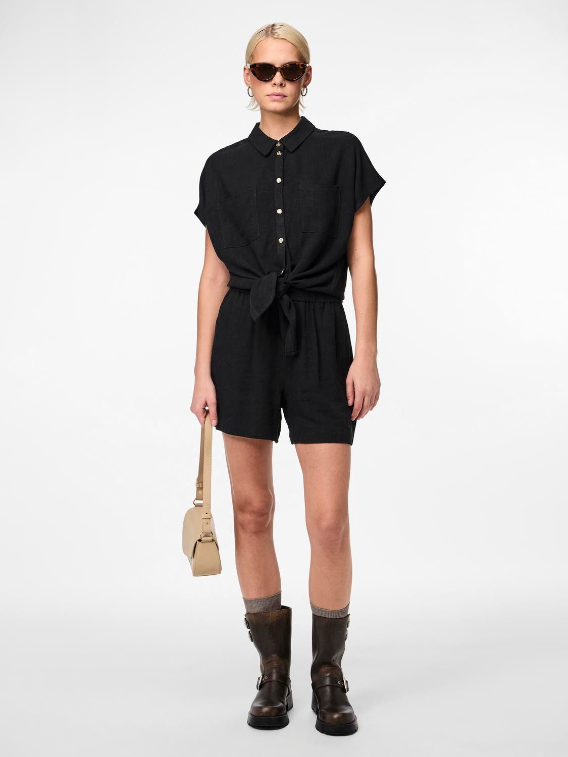 pieces Blouse met korte mouwen PCVINSTY SS LINEN TIE SHIRT NOOS