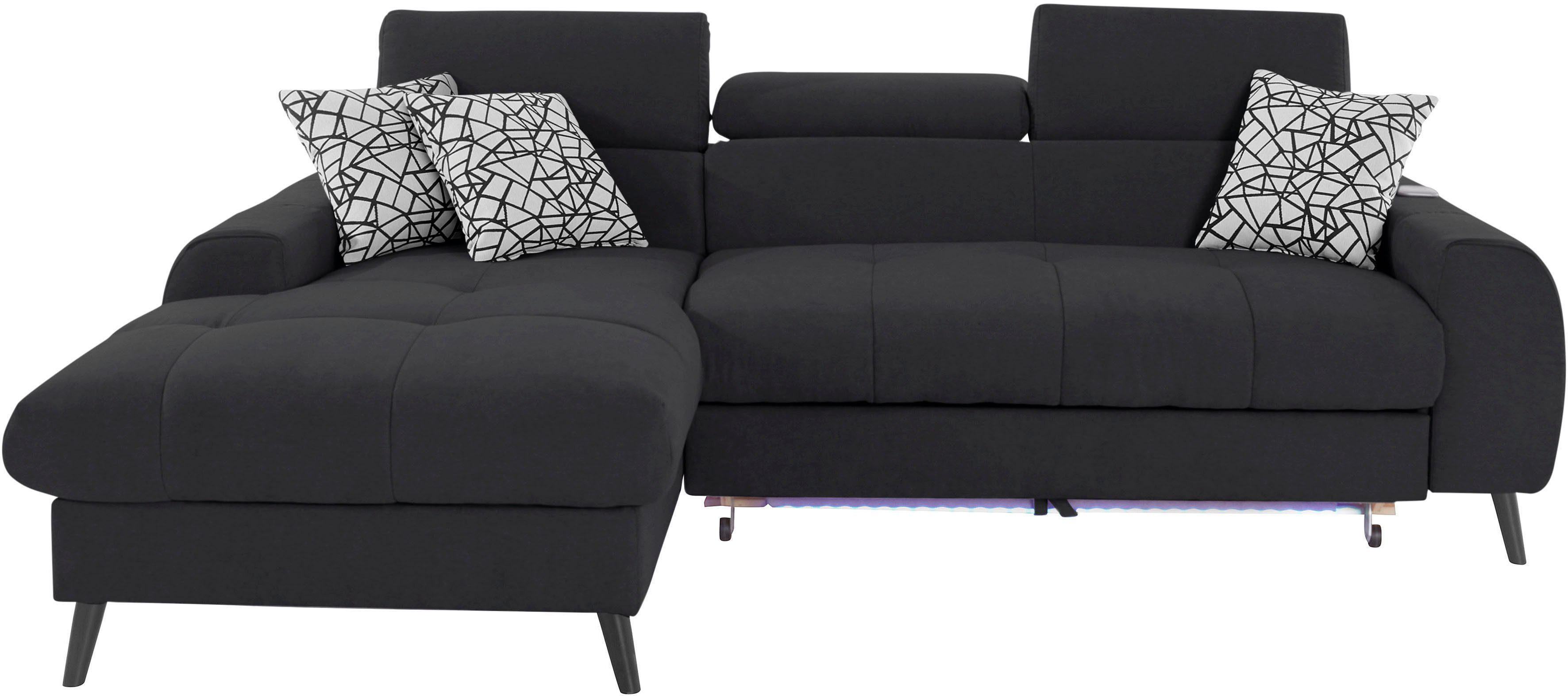 COTTA Hoekbank Mia L-Form mit 3 Zierkissen 3-delige kussenset, récamier, naar keuze met of zonder rgb-verlichting