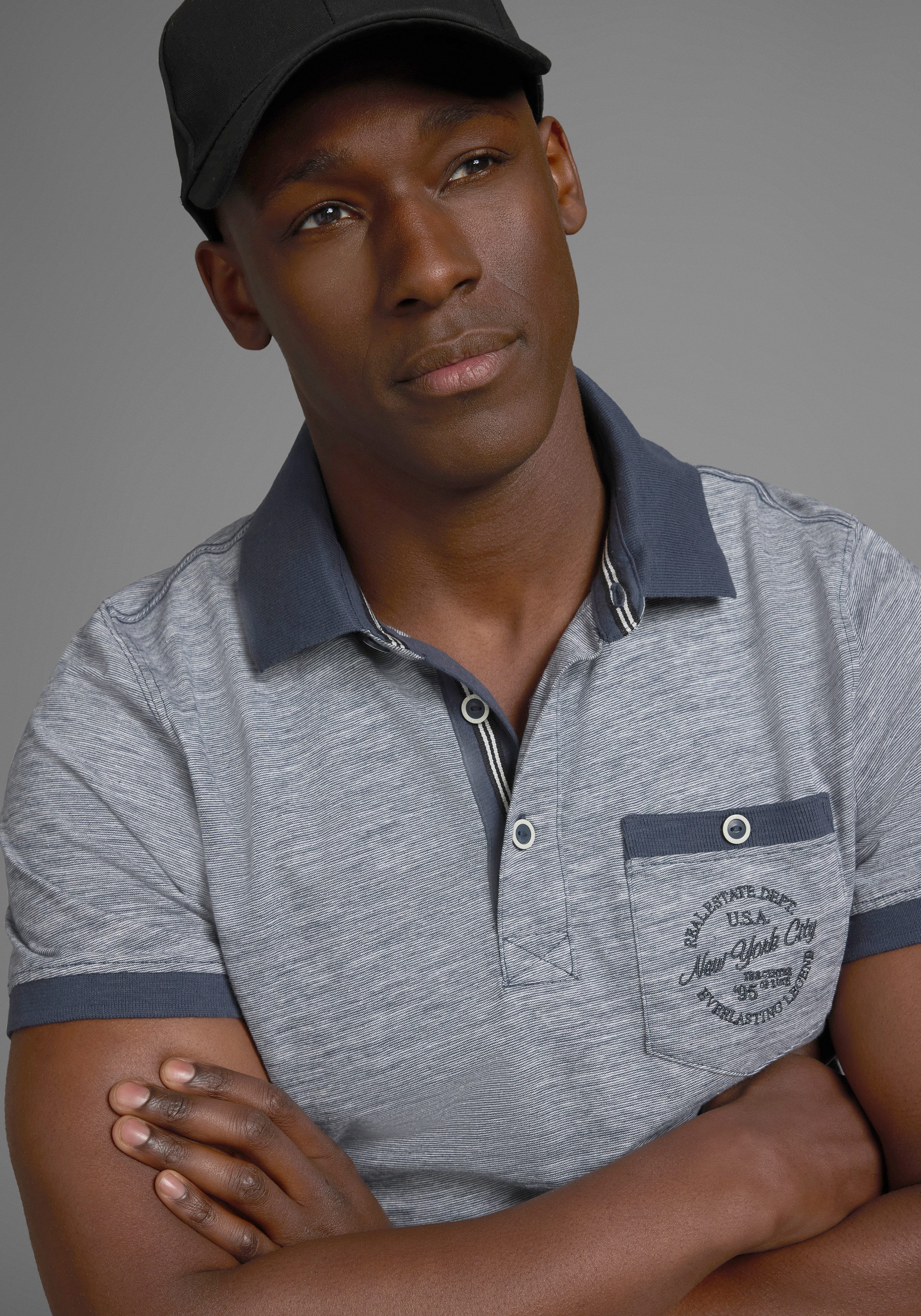 Man's World Poloshirt Korte mouwen, regular fit, gemêleerde structuur, ronde hals
