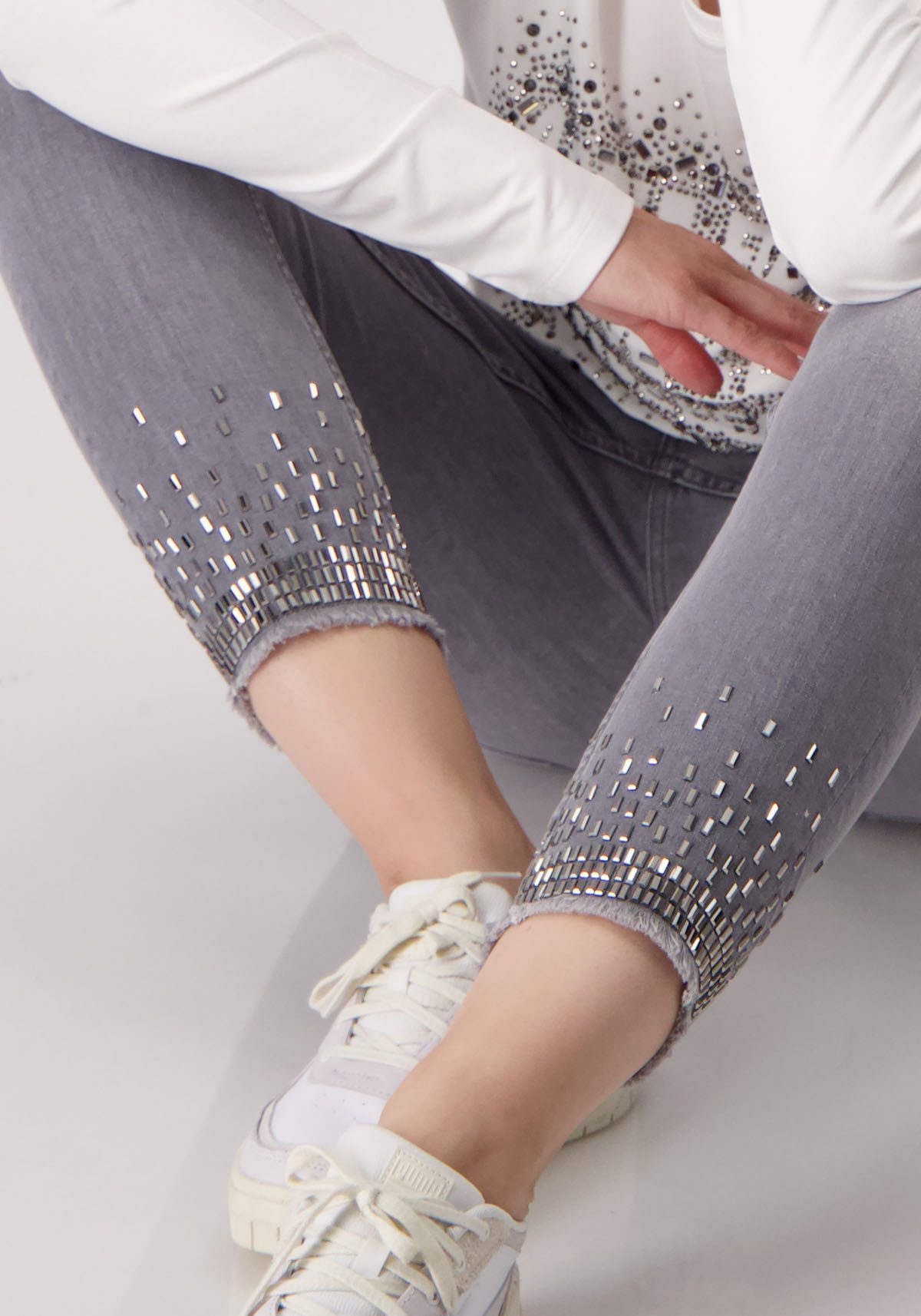Monari Skinny Jeansbroek sieraad met glinstersteentjes