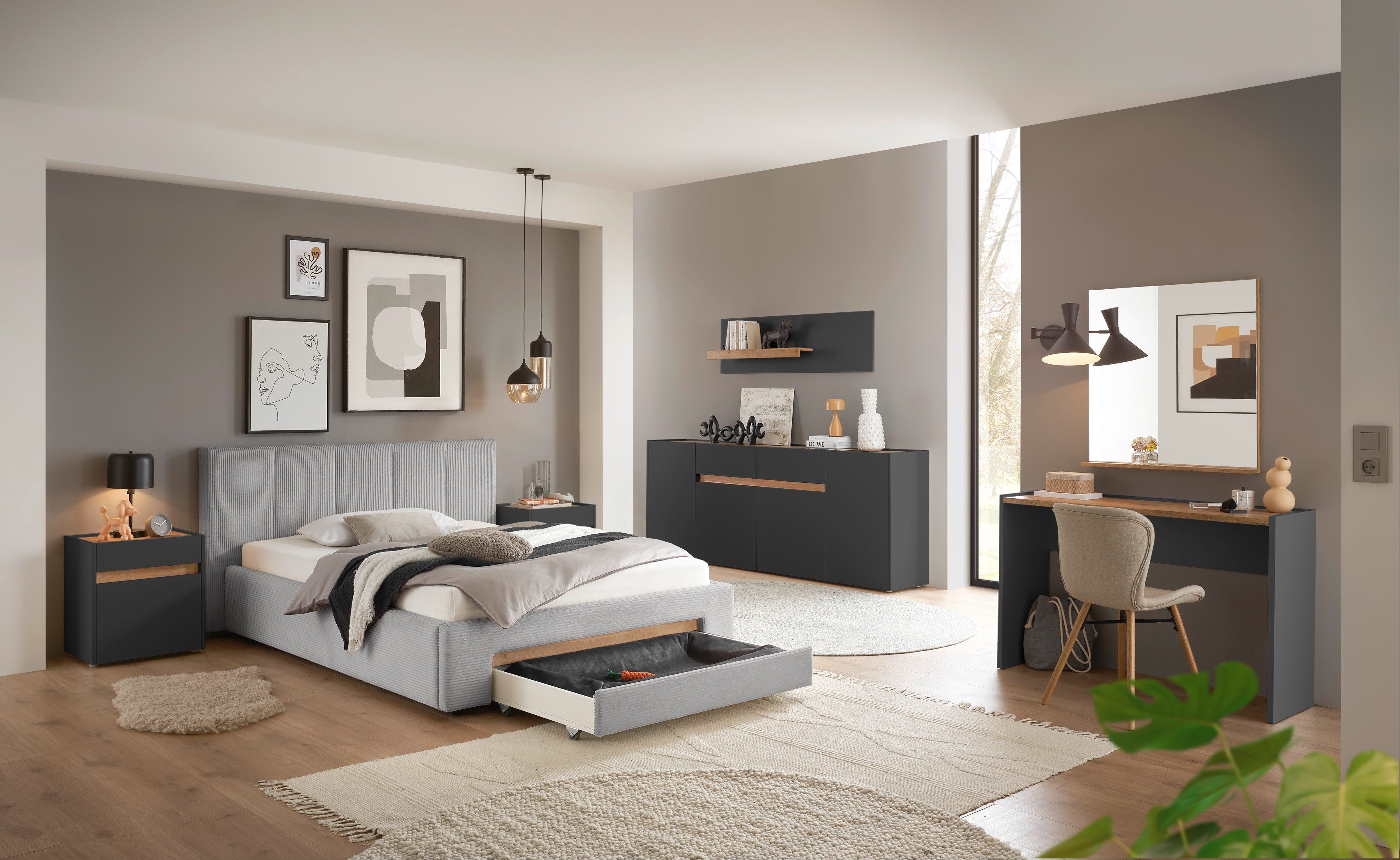 INOSIGN Gestoffeerd bed CiTY/GiRON, bedframe met bedlade, gestoffeerd opbergbed met hondenbed of opberglade, bekleding van corduroy of linnenlook