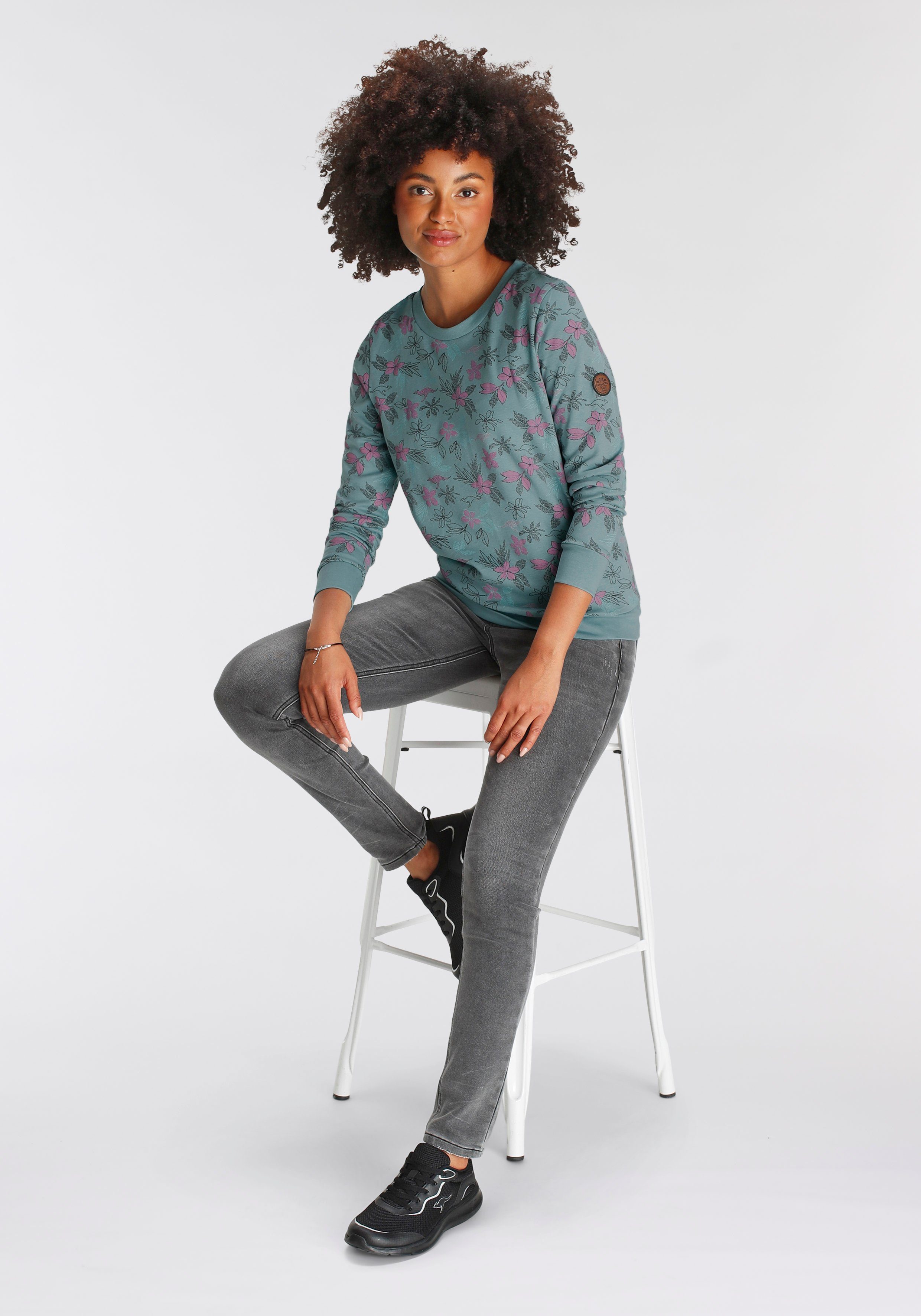 KangaROOS Sweatshirt Langarm, casual snit, gebloemd, ronde hals