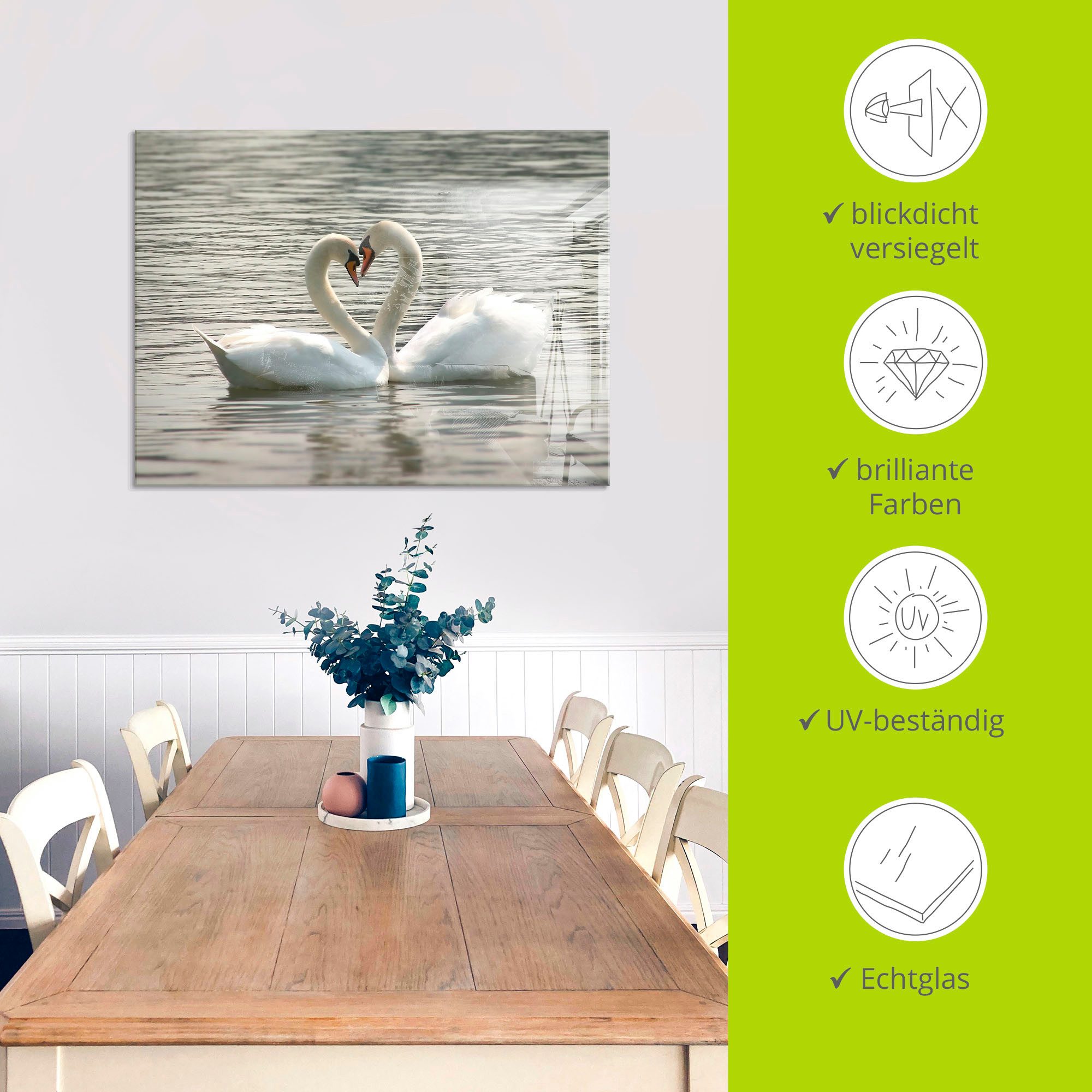 Artland Print op glas Liefdesspel van zwanen