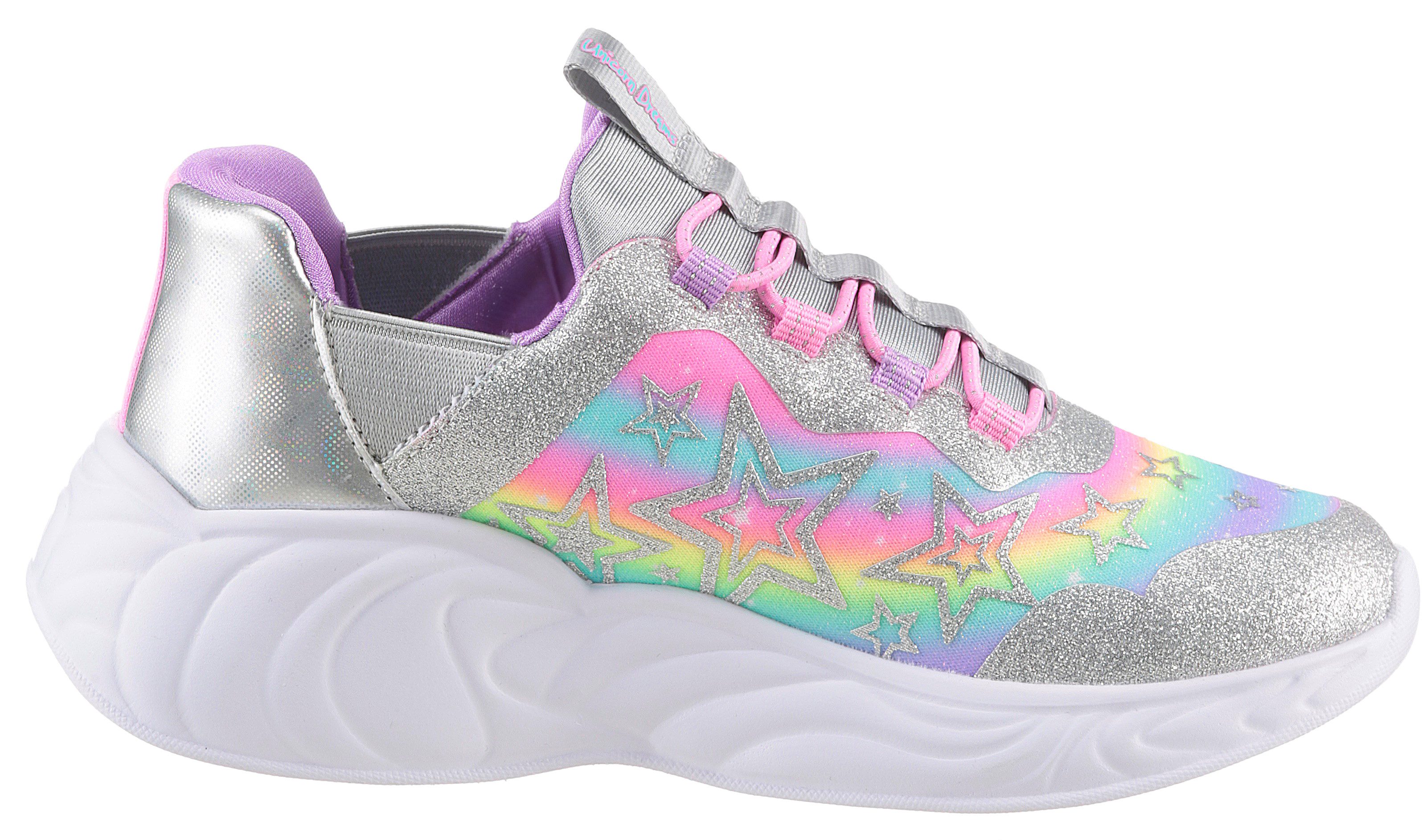 Skechers Slip-on sneakers UNICORN DREAMS LIGHTS , glitter-blink schoen om in te glijden, maat sjabloon om te downloaden