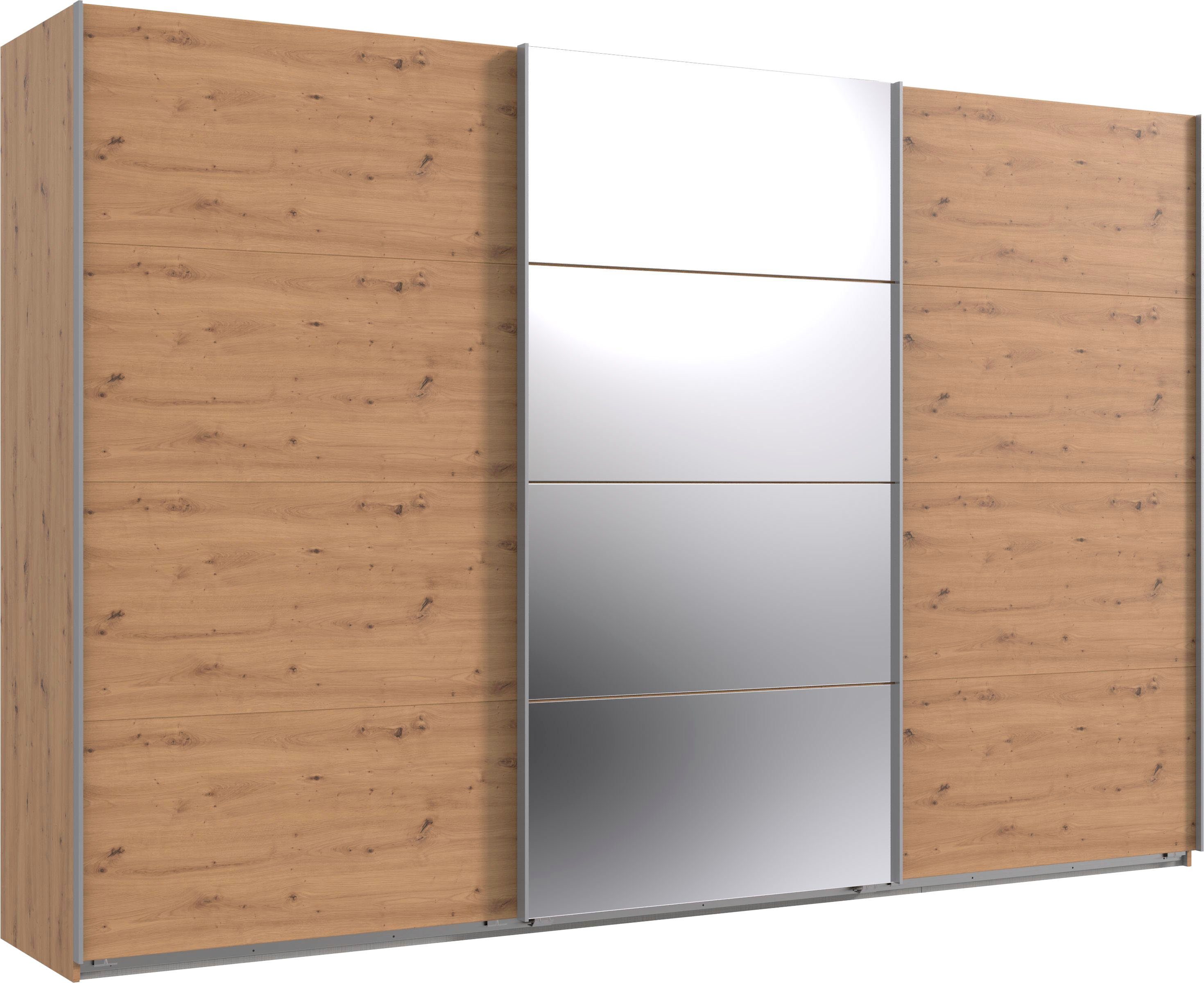 Wimex Zweefdeurkast Norderstedt Inclusief 2 stoffen dozen en 2 extra planken, met spiegel zweefdeurkasten maat 313 cm x 210 cm x 64 cm beige