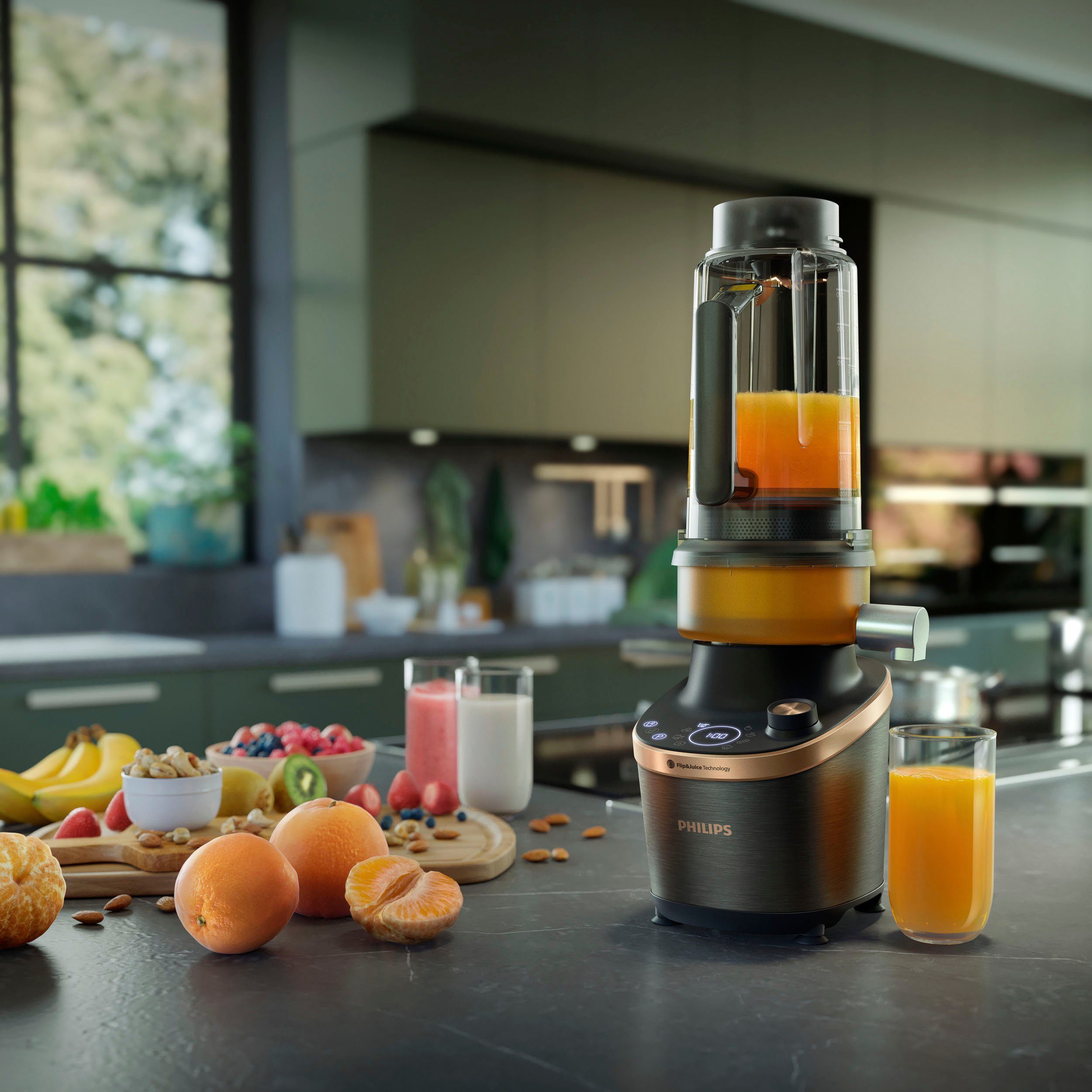 Philips Blender HR3770/10 Flip&Juice™, met ProBlend Ultra-technologie , 2l-container, 12 niveaus, puls- en juicerfunctie, zwart/koper