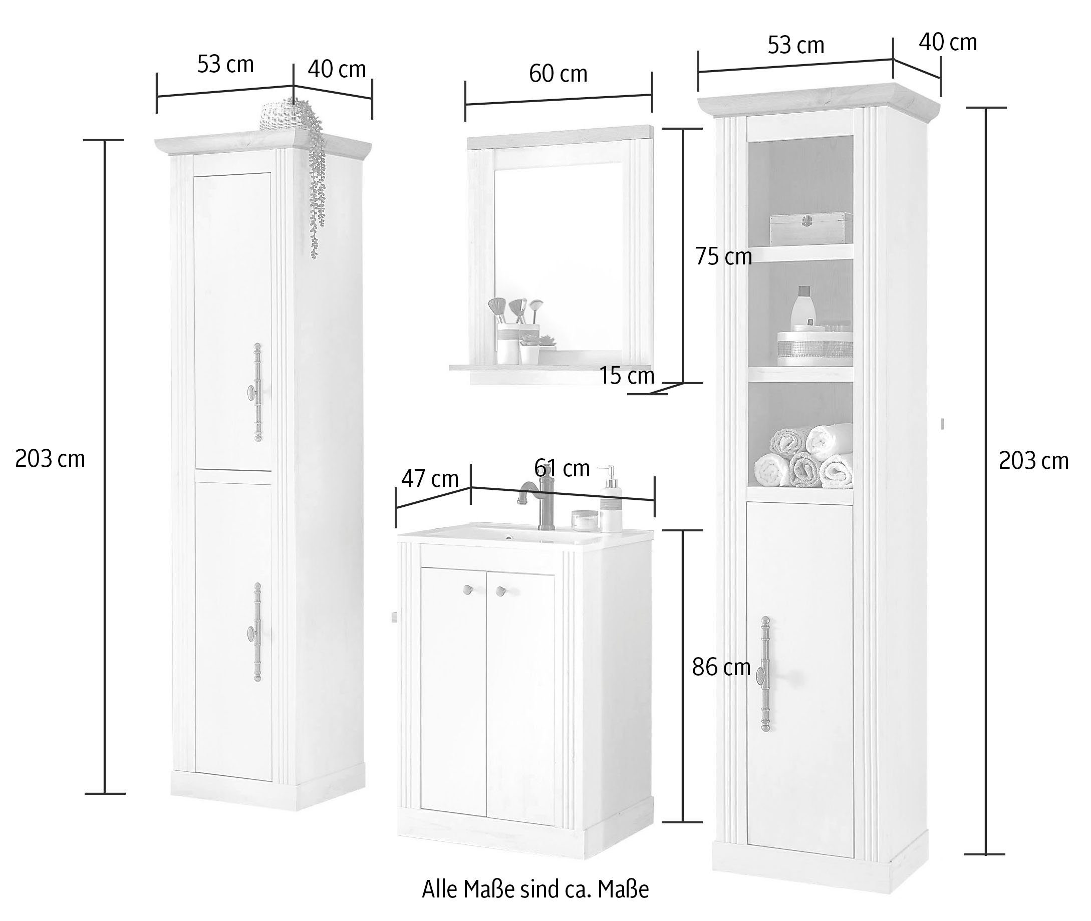 Home affaire Badkamerserie WESTMINSTER, badkamer in landhuisstijl, 4-delig badkamer (4-delig)