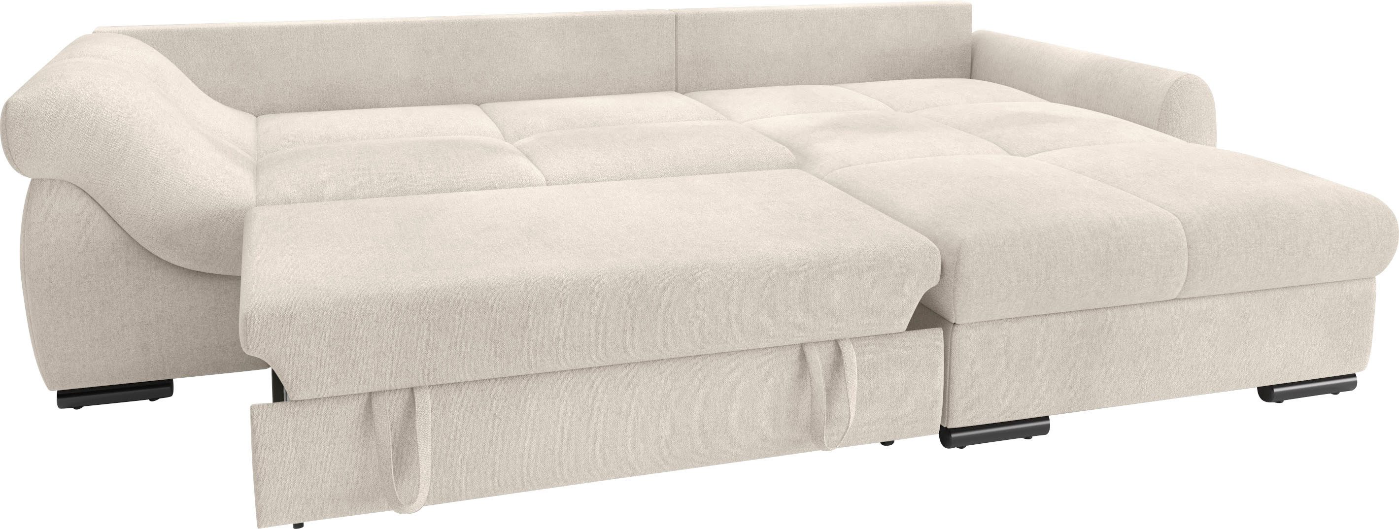 Mr. Couch Hoekbank Livorno DuraFlex L-vorm incl. hoogslaper beduitbreiding, xl bedbox wit gecoat