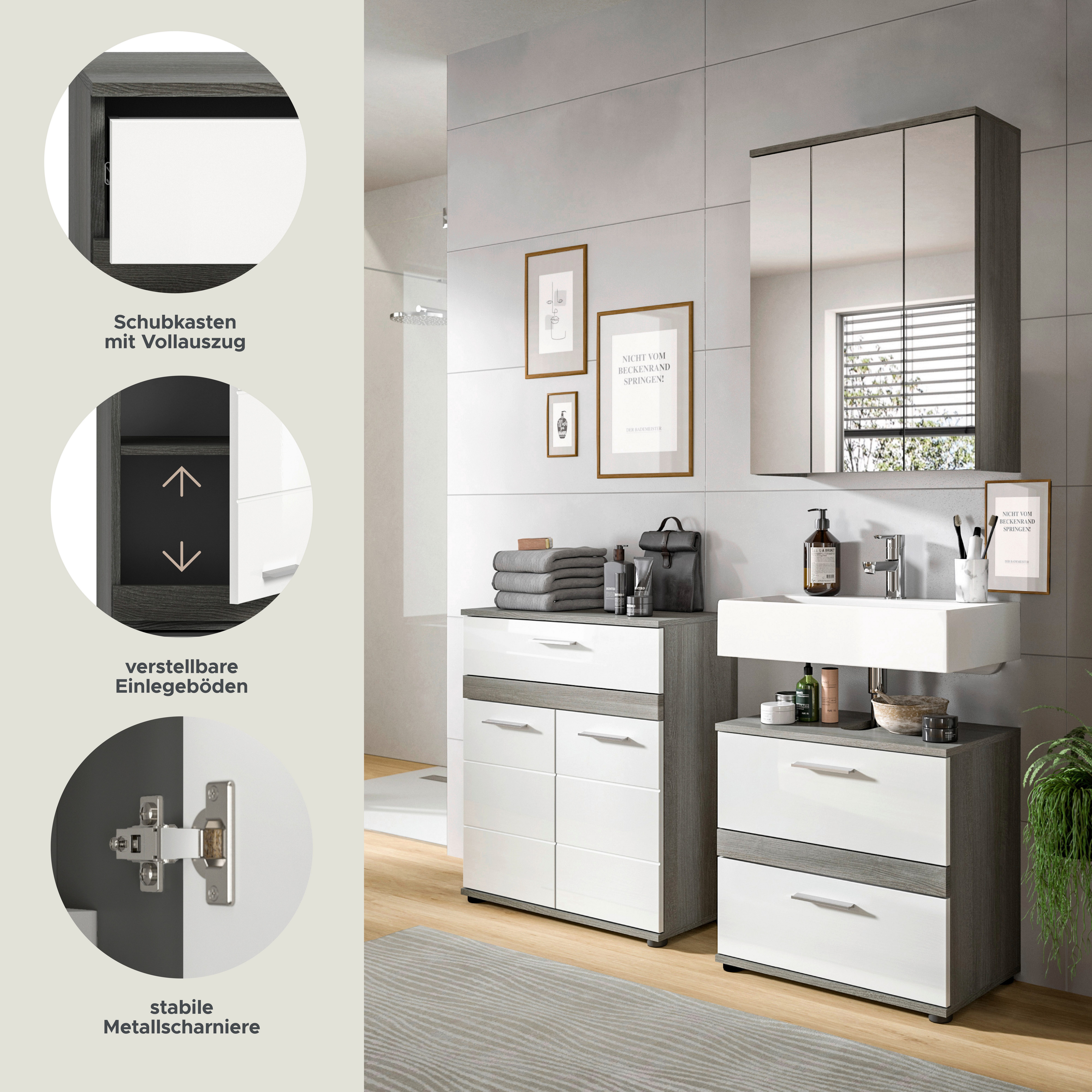 welltime Badmeubelset LUCCA, 3-delig, TOPSELLER!, hoogwaardige MDF front (set, 3 stuks)