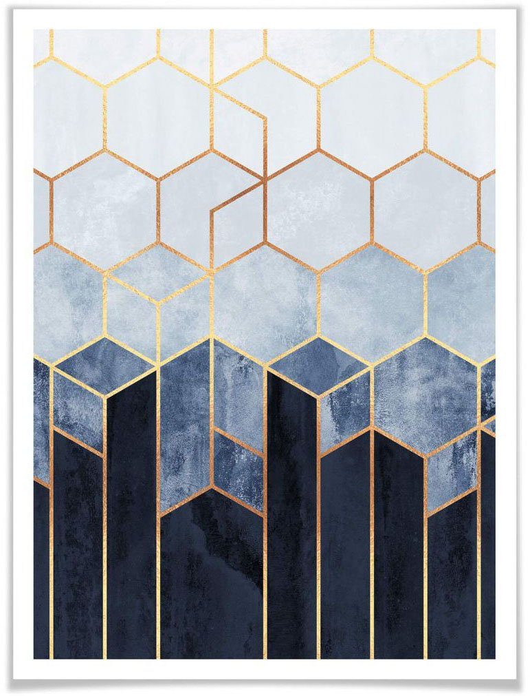 wall-art poster hexagon blauw wit poster zonder lijst (1 stuk) multicolor