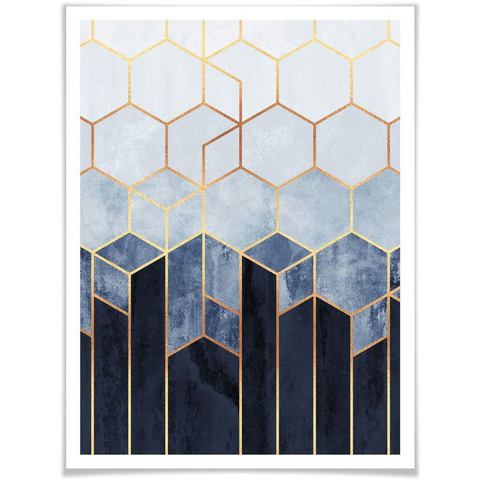 Wall-Art poster Hexagon Blau Weiß