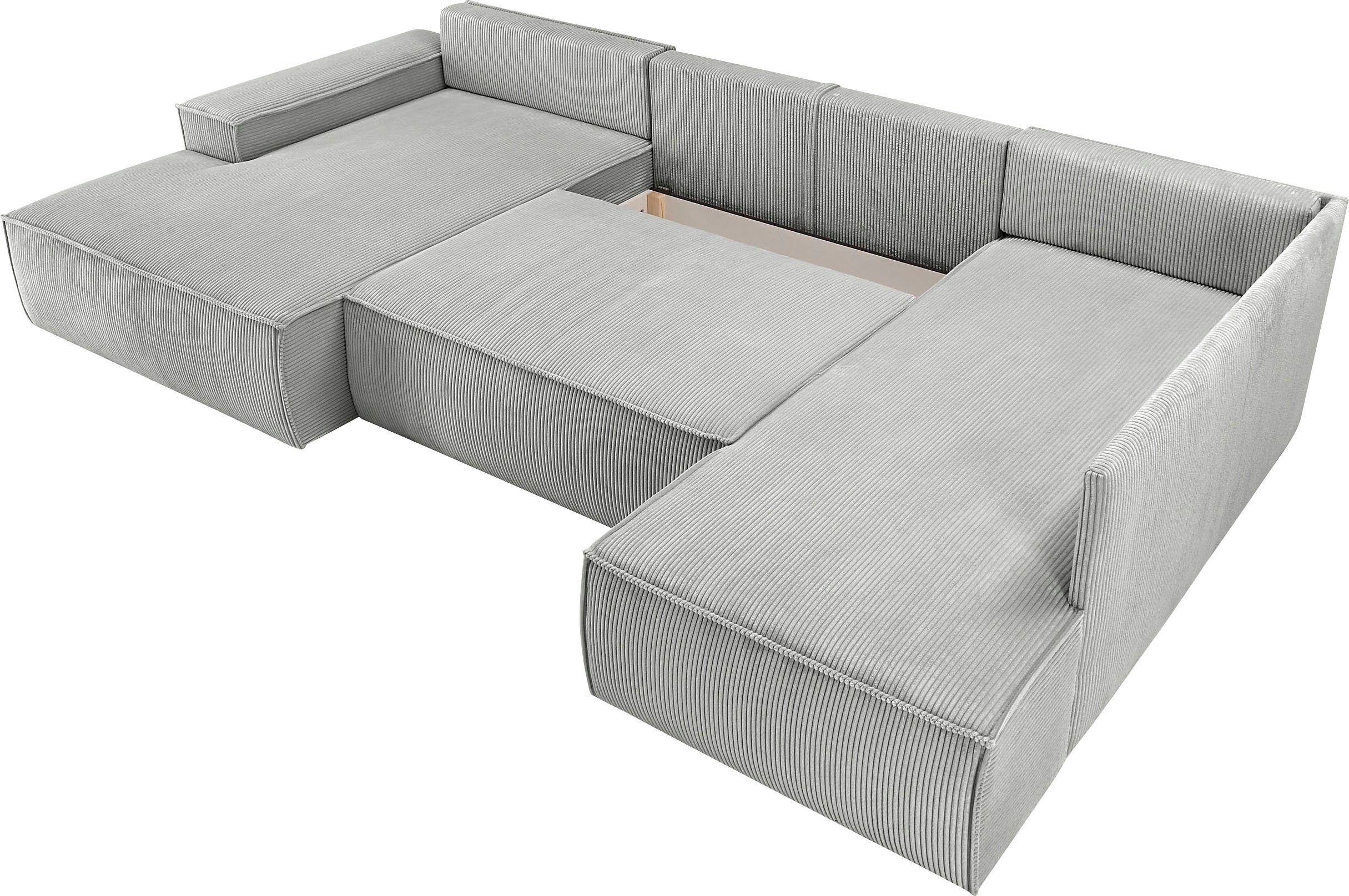 Home affaire Zithoek SHERWOOD 329 cm, U-vorm, slaapbank, Slaapfunctie met bedkist (194x139 cm), cord, vintage, fluweel