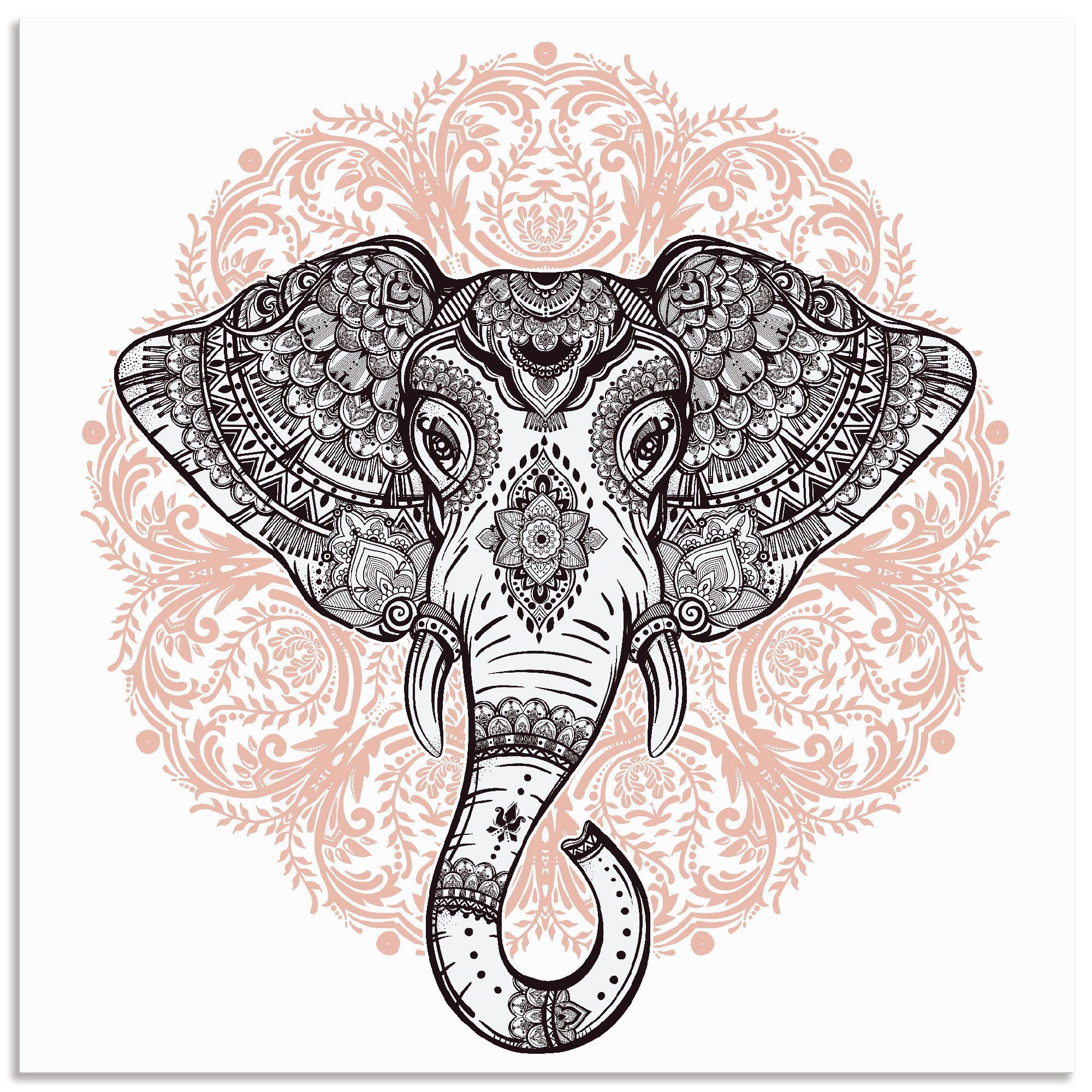 Artland Artprint Vintage mandala olifant in vele afmetingen & productsoorten - artprint van aluminium / artprint voor buiten, artprint op linnen, poster, muursticker / wandfolie oo