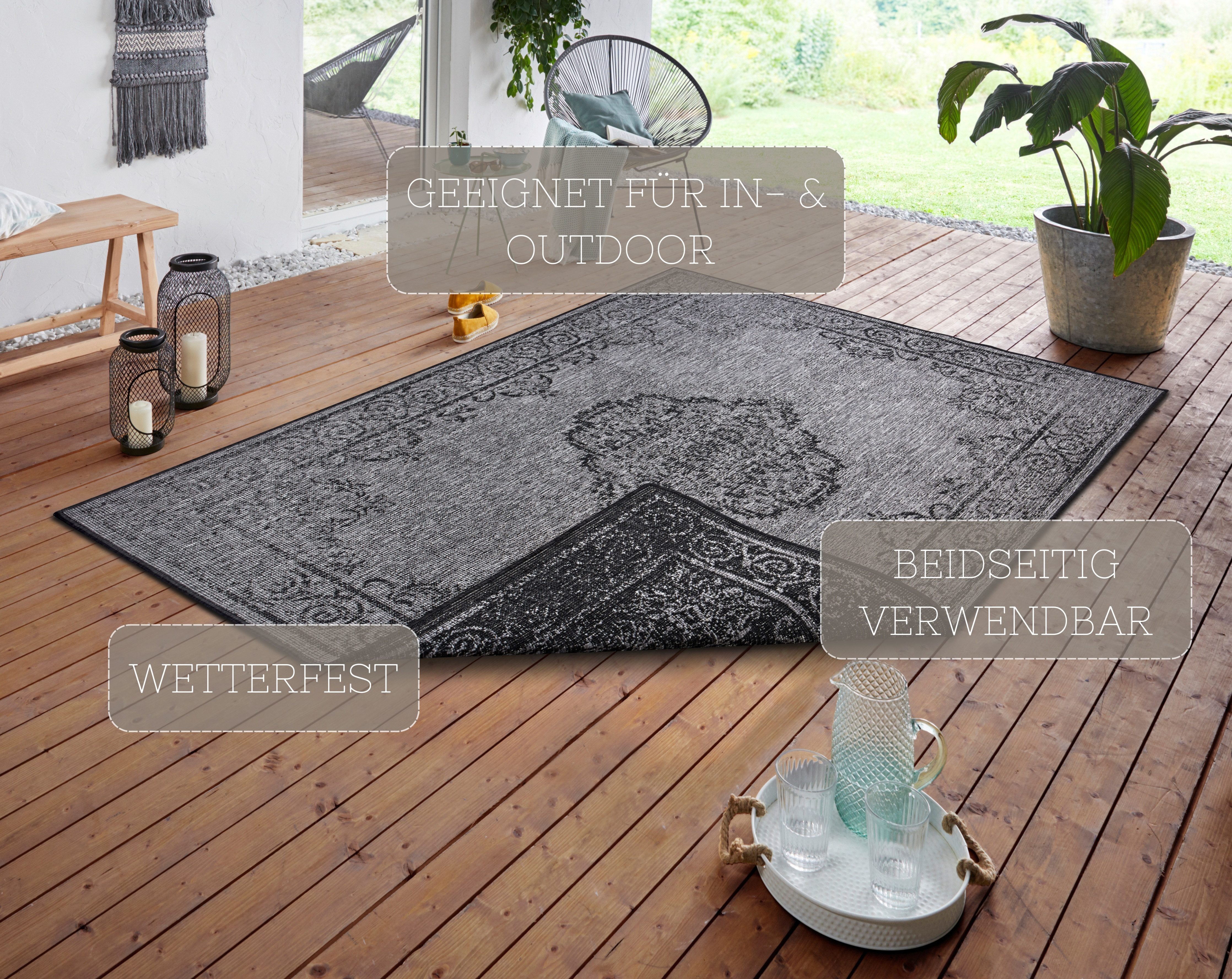 NORTHRUGS Vloerkleed CEBU tweezijdig te gebruiken kleed In- & outdoor, weerbestendig, balkon, woonkamer, waterbestendig, oriëntaals