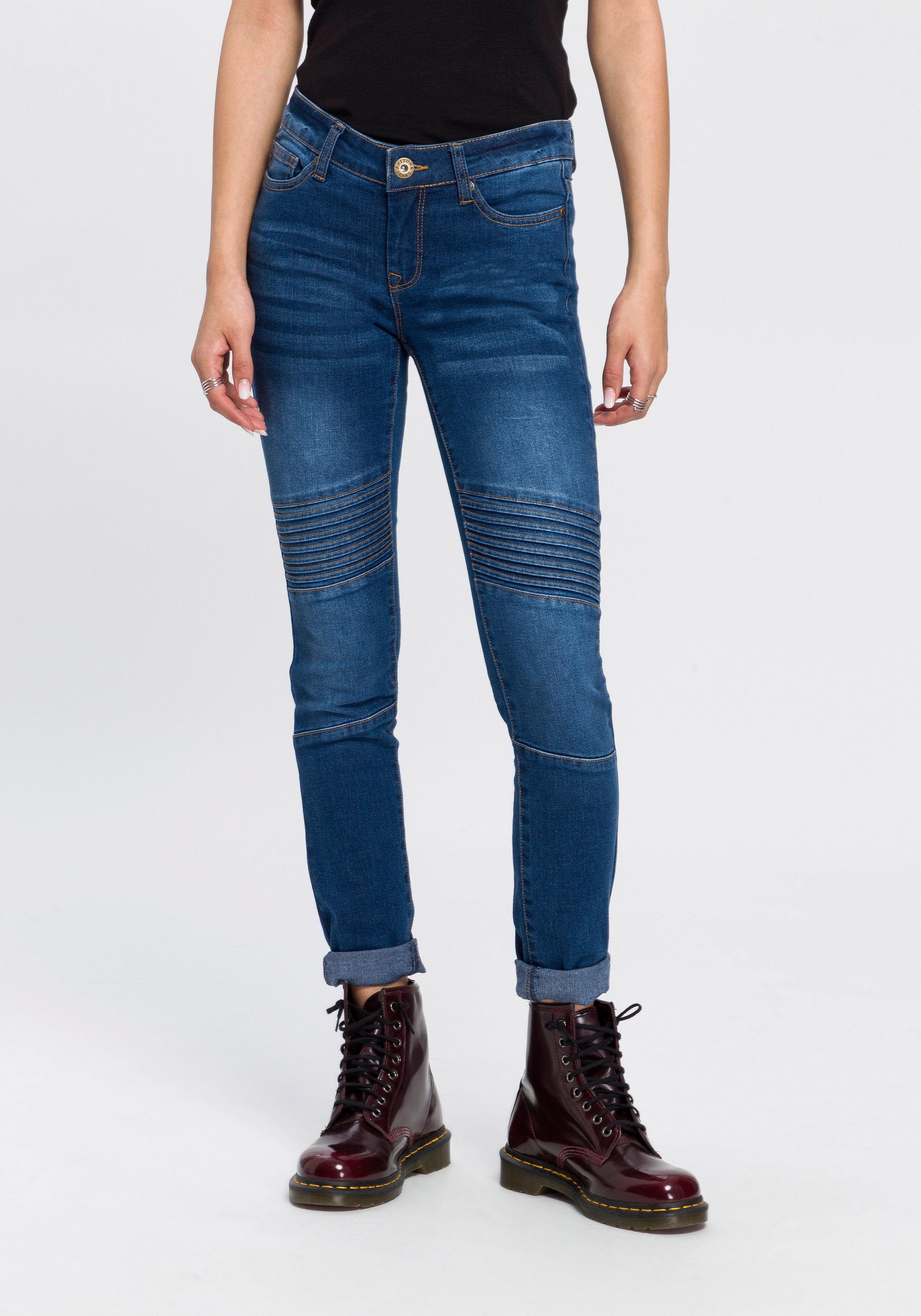 Arizona Skinny fit jeans In biker-look dames skinny jeans maat 52 blauw