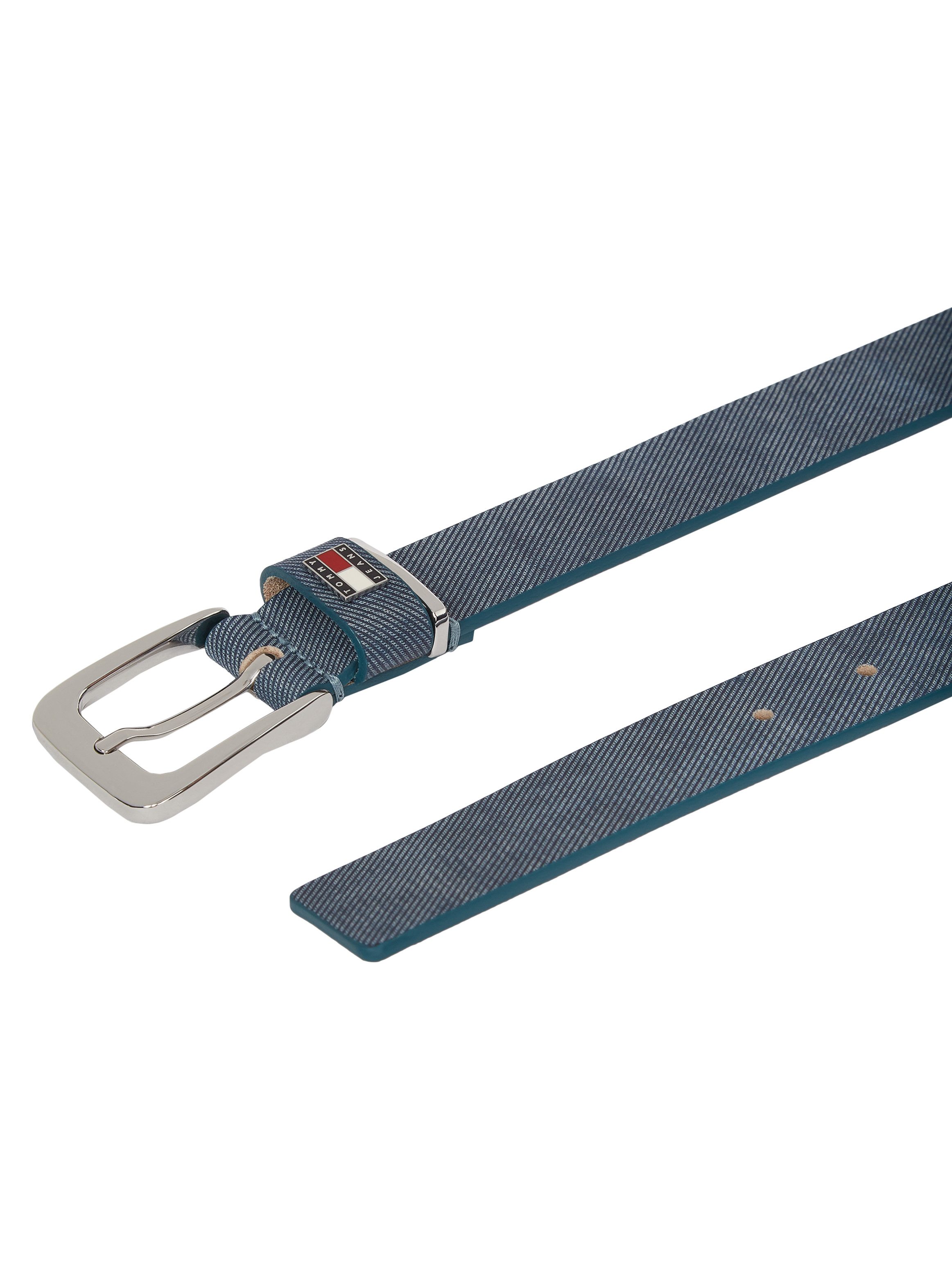 TOMMY JEANS Leren riem TJW HERITAGE 3.0 LEATHER DENIM Denimlook, merkembleem van metaal