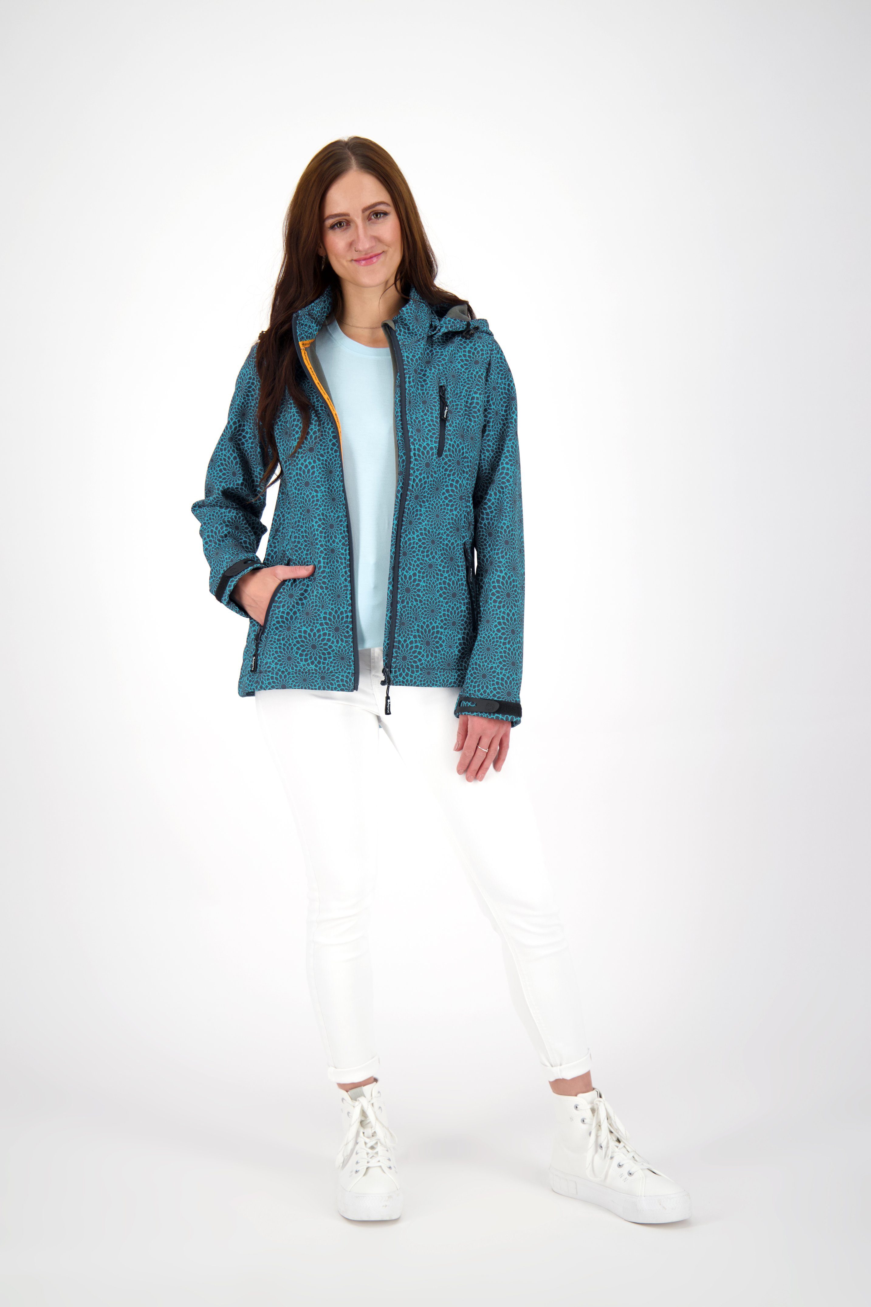 DEPROC Active Softshell-jack SHELBY PEAK DC licht softshell-jack met all-over-print en afneembare capuchon