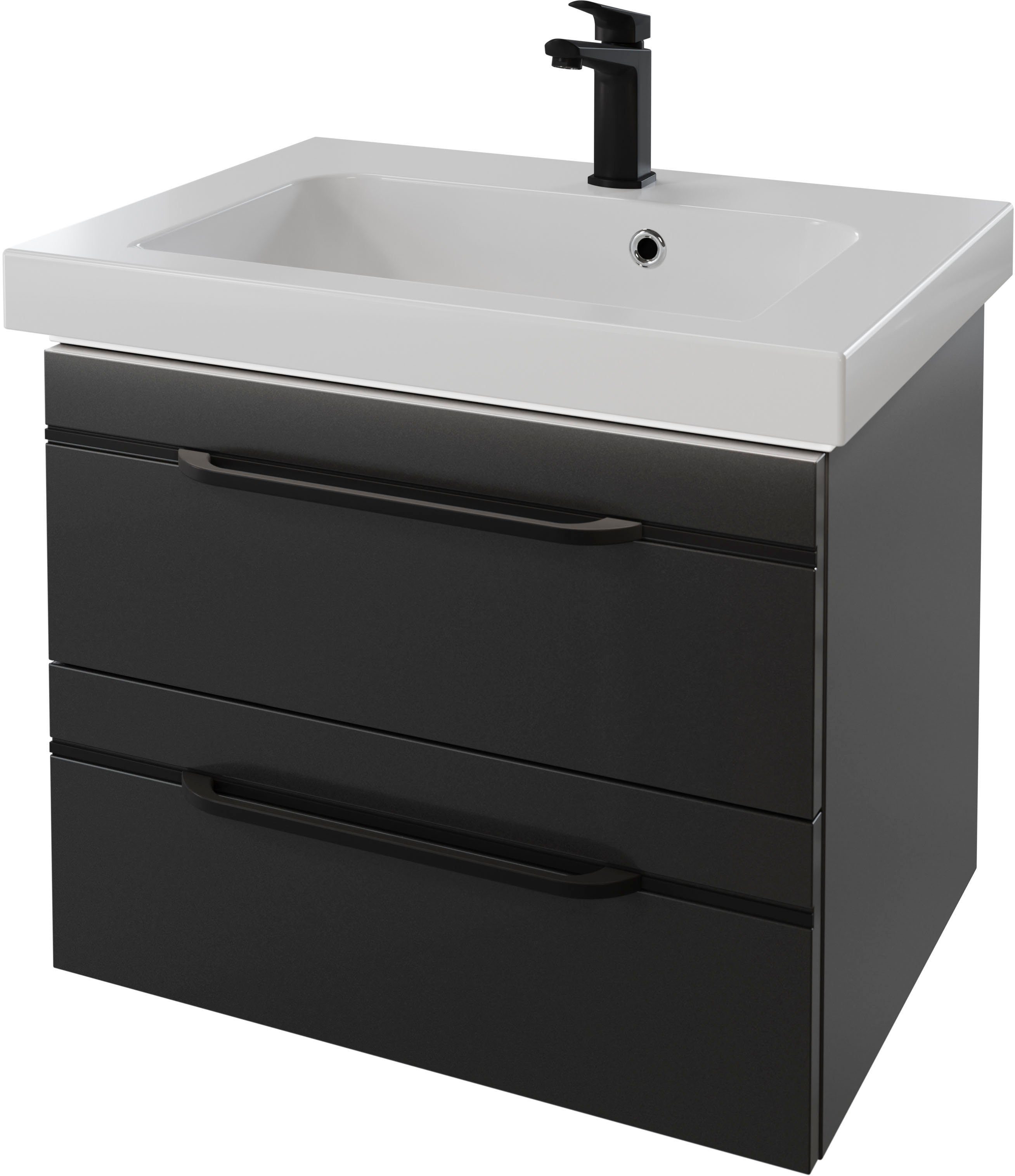 Saphir Wastafelonderkast Serie Balto Mineralmarmor-Waschtisch mit Unterschrank, 64,4 cm breit option