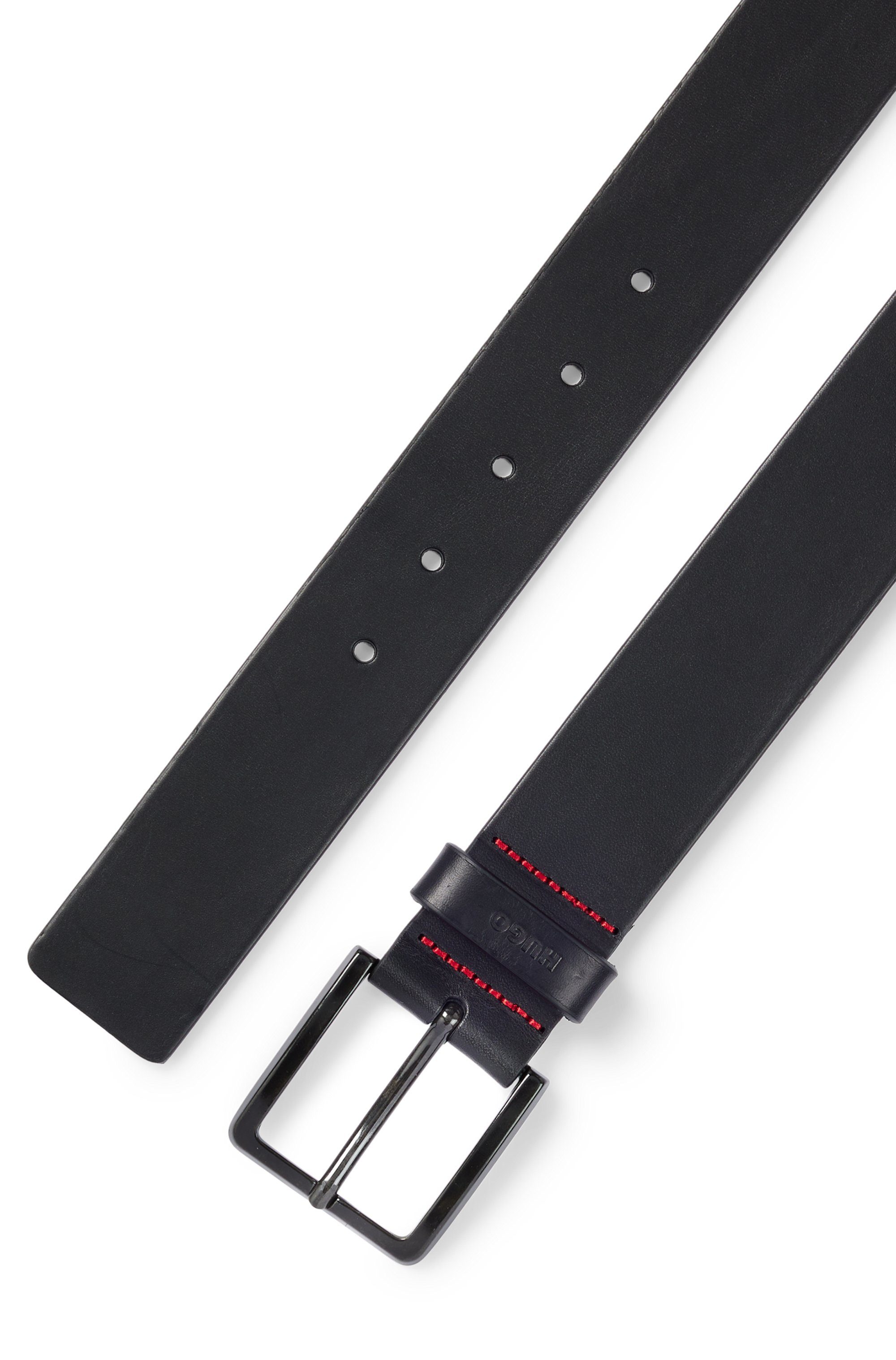 HUGO Leren riem Gionio van italiaans leer met logo-embossing op de lus