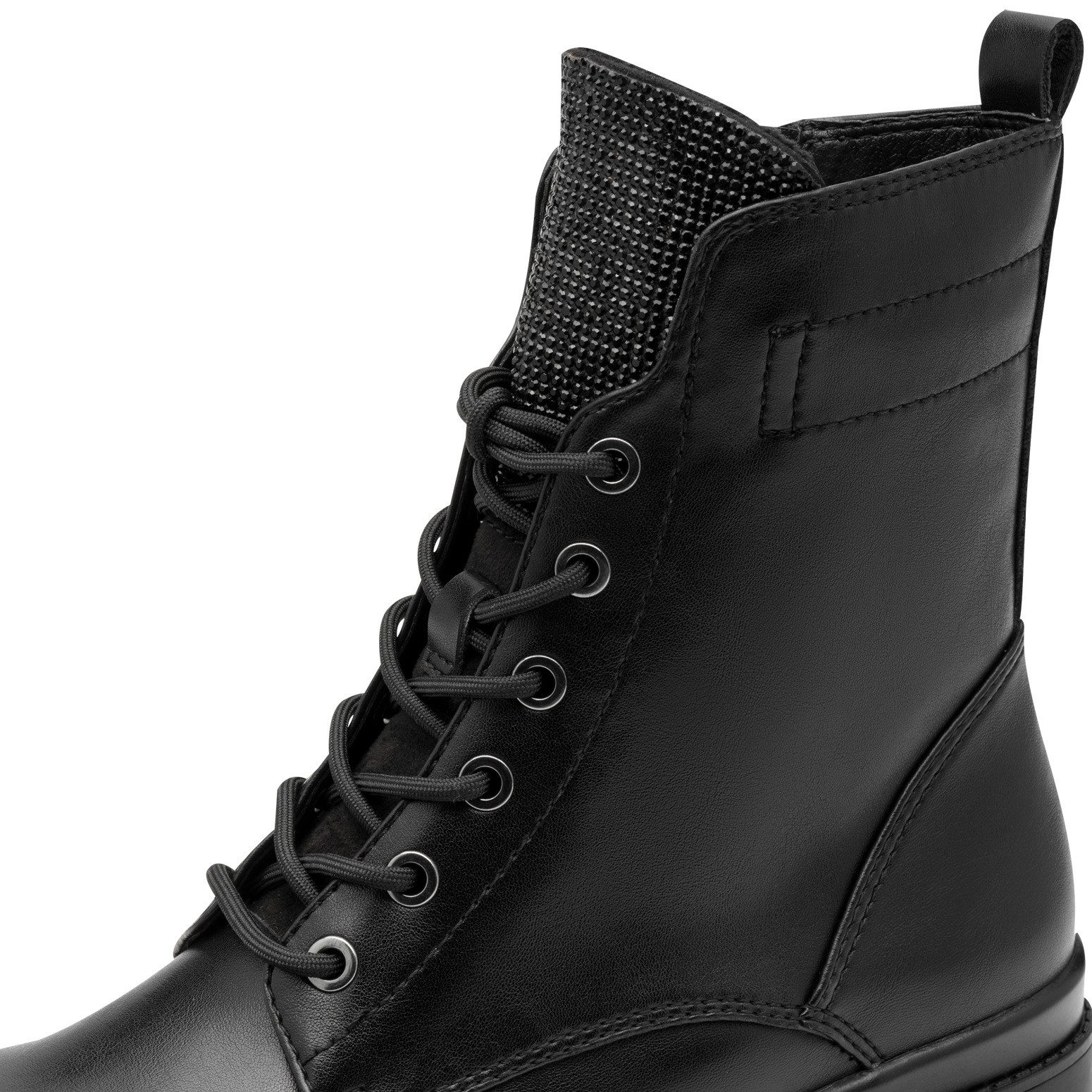 Tamaris Veterlaarsjes , blokhak, veterboots, schoentong bezet met sierstenen