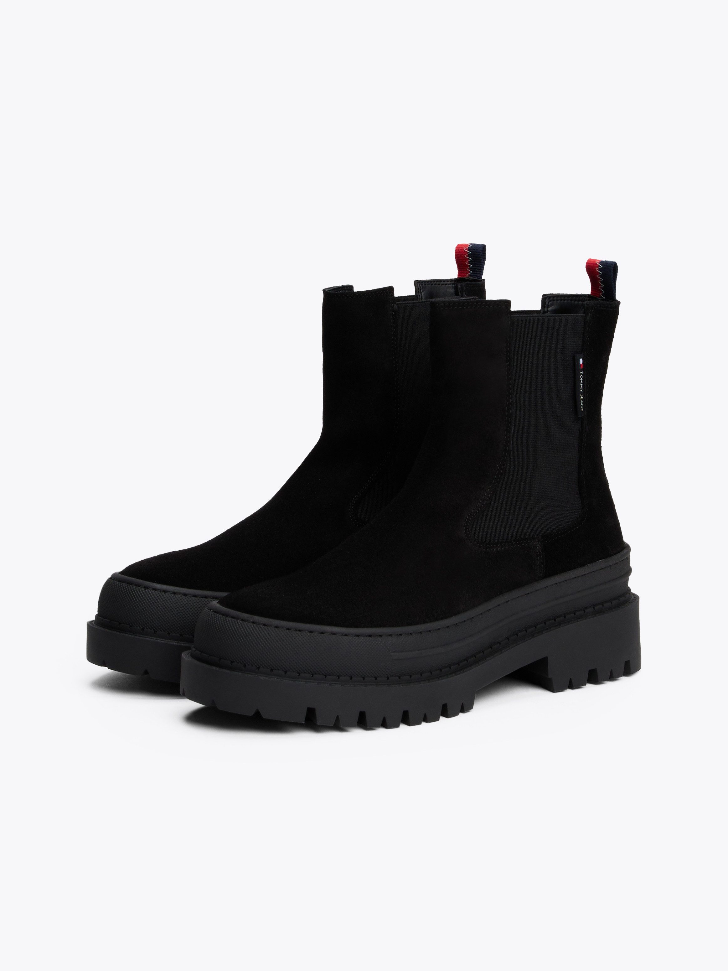 TOMMY JEANS Chelsea-boots TJW FOXING CHELSEA SUEDE blokhak, instap laarzen, enkellaars met kleurrijke aantrekloop