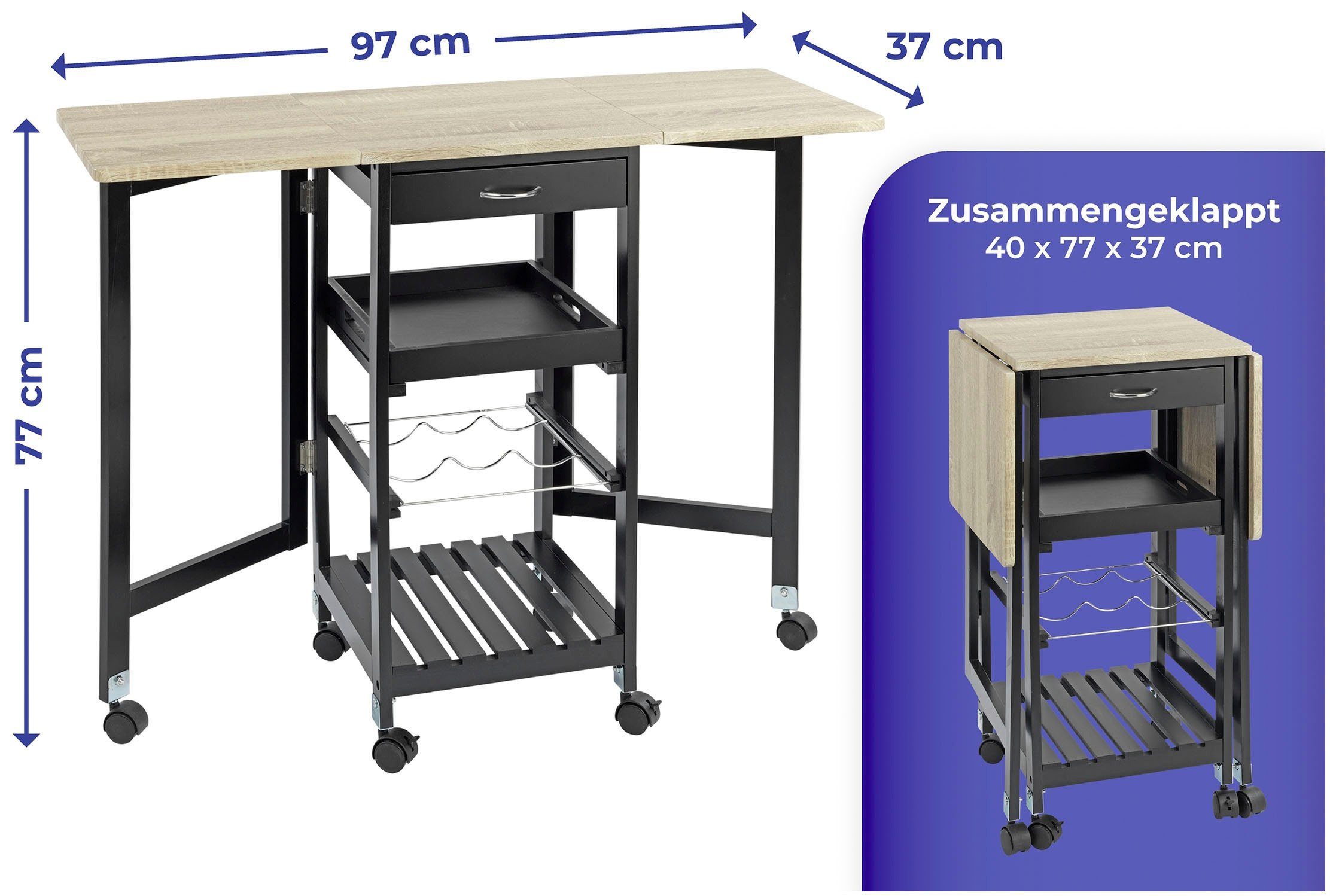 Maximex Keukentrolley met uitklapbare zijstukken, verrijdbaar