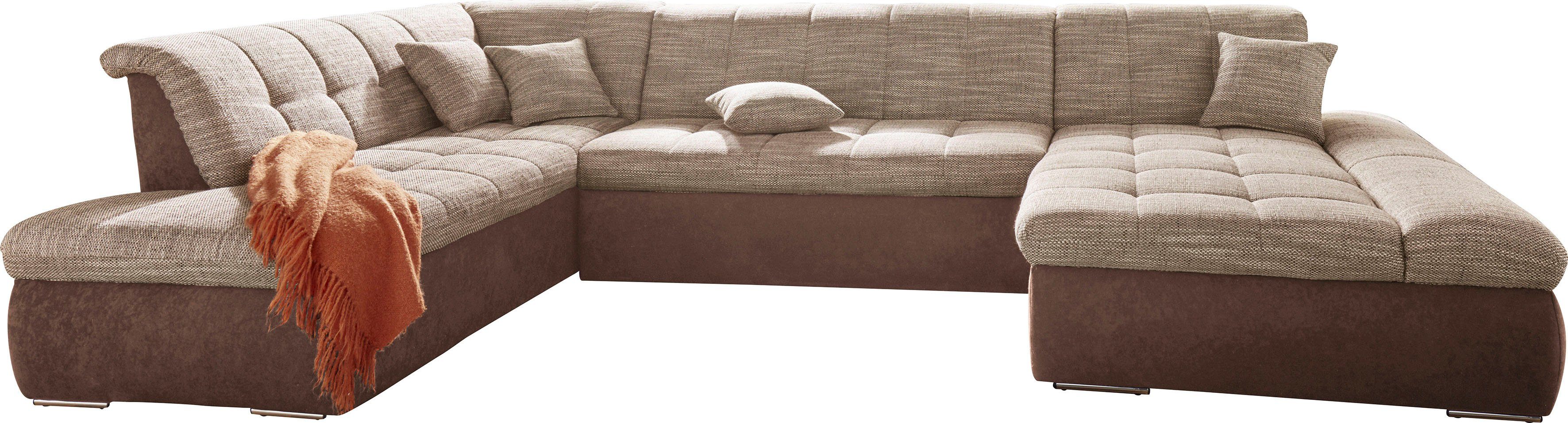 DOMO collection Zithoek PB Moric optioneel met slaapfunctie + armsteunverstelling, L-vorm XXL-formaat BxDxH: 353x216x80 cm, fijn doorgestikt patroon, incl. sierkussens