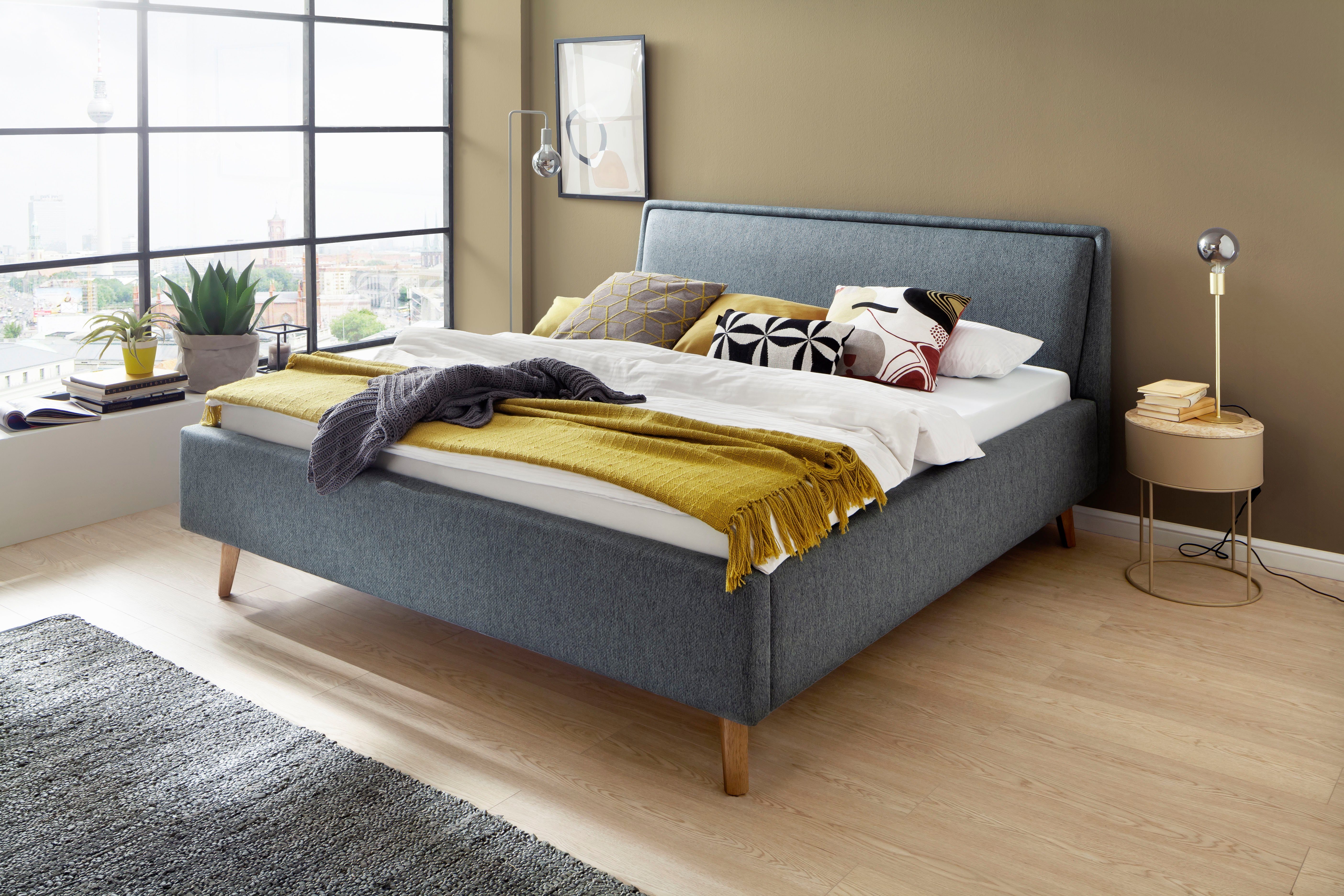 meise.möbel Gestoffeerd bed Frieda naar keuze met lattenbodem en bedkist bedden blauw