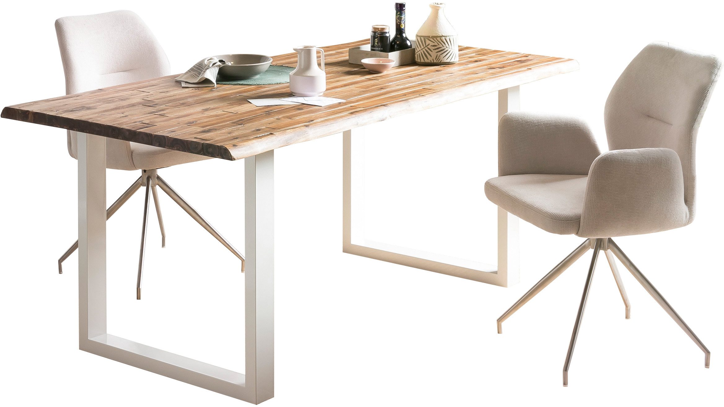 SalesFever Eethoek Tafelblad met ruwe balkoppervlak, rug met ruitstepping (set, 5-delig)