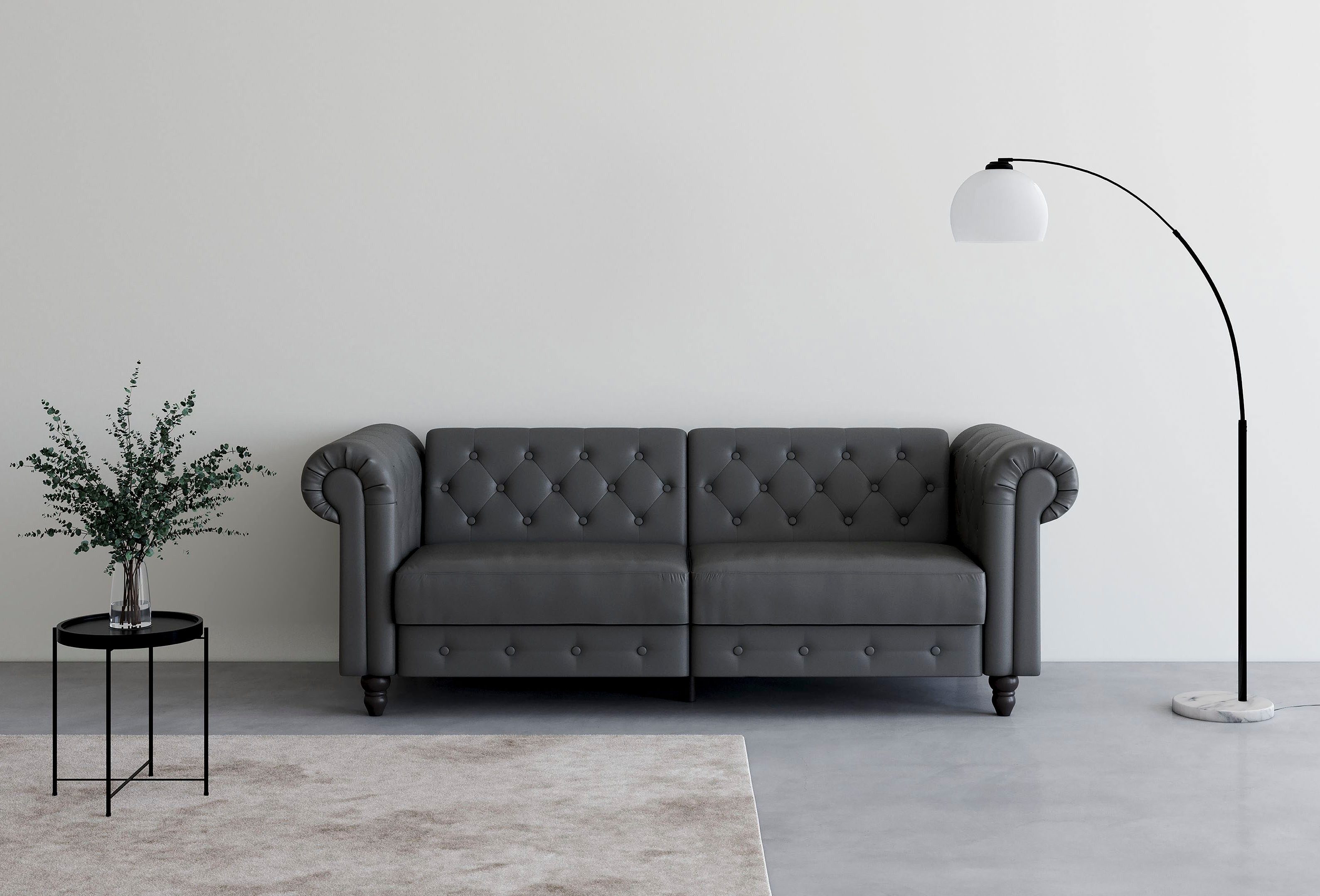 Dorel Home 3-zitsbank Felix, slaapbank 236 cm(ligoppervlak 108 x 190 cm), rugleuning 3-voudig verstelbaar, velours, kunstleer, luxe vintage microvezel