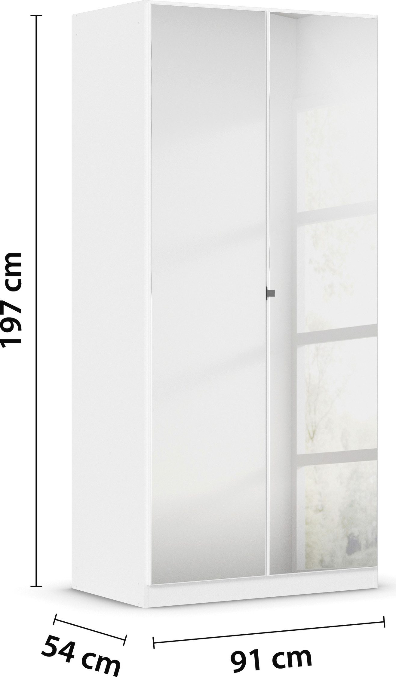 rauch Draaideurkast Reflect met spiegelfront, inclusief praktische interne indeling en stoffen dozen-set