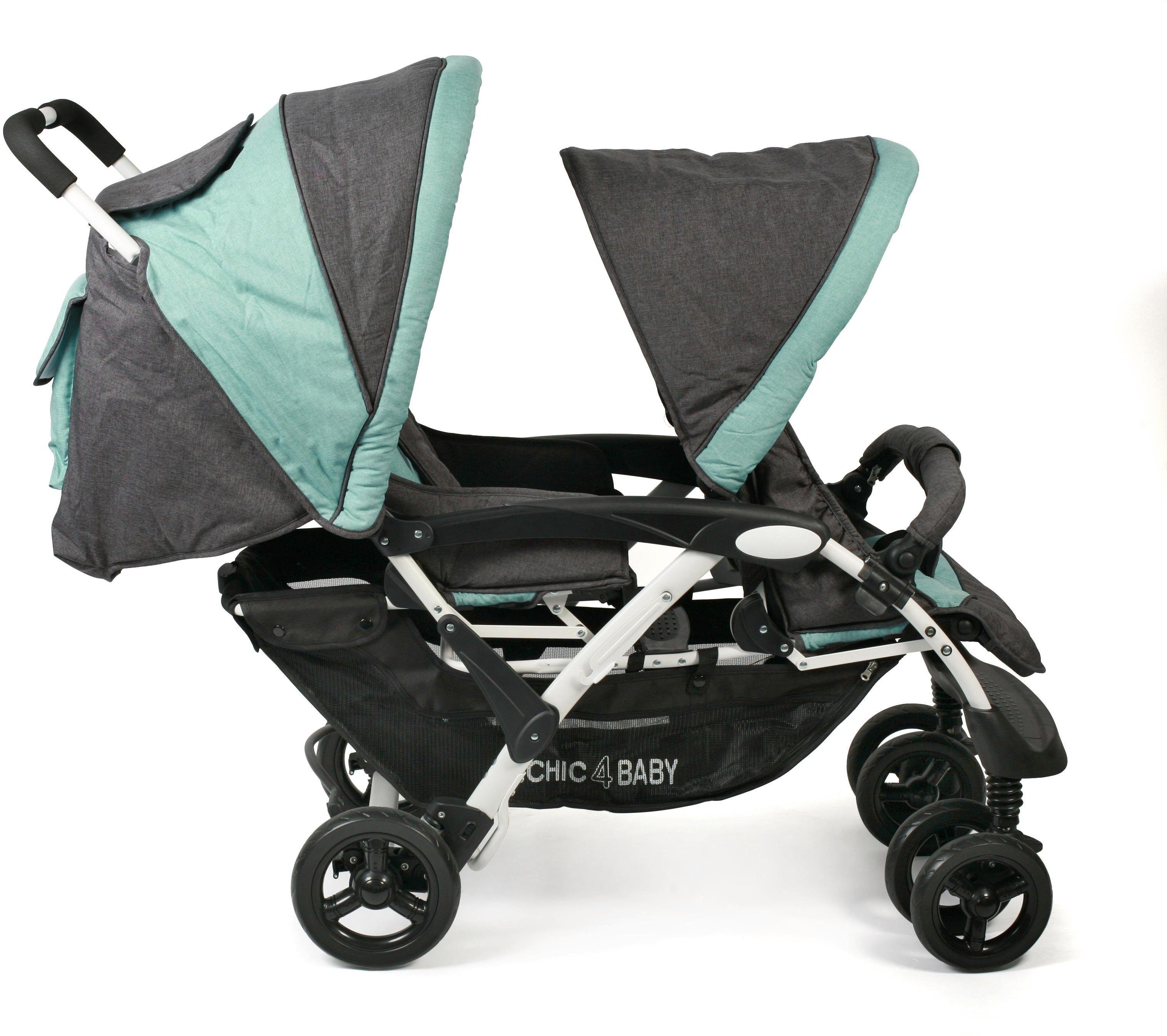 CHIC4BABY Dubbele wagen Duo, melange mint met fixeerbare, dubbel draaiende voorwielen