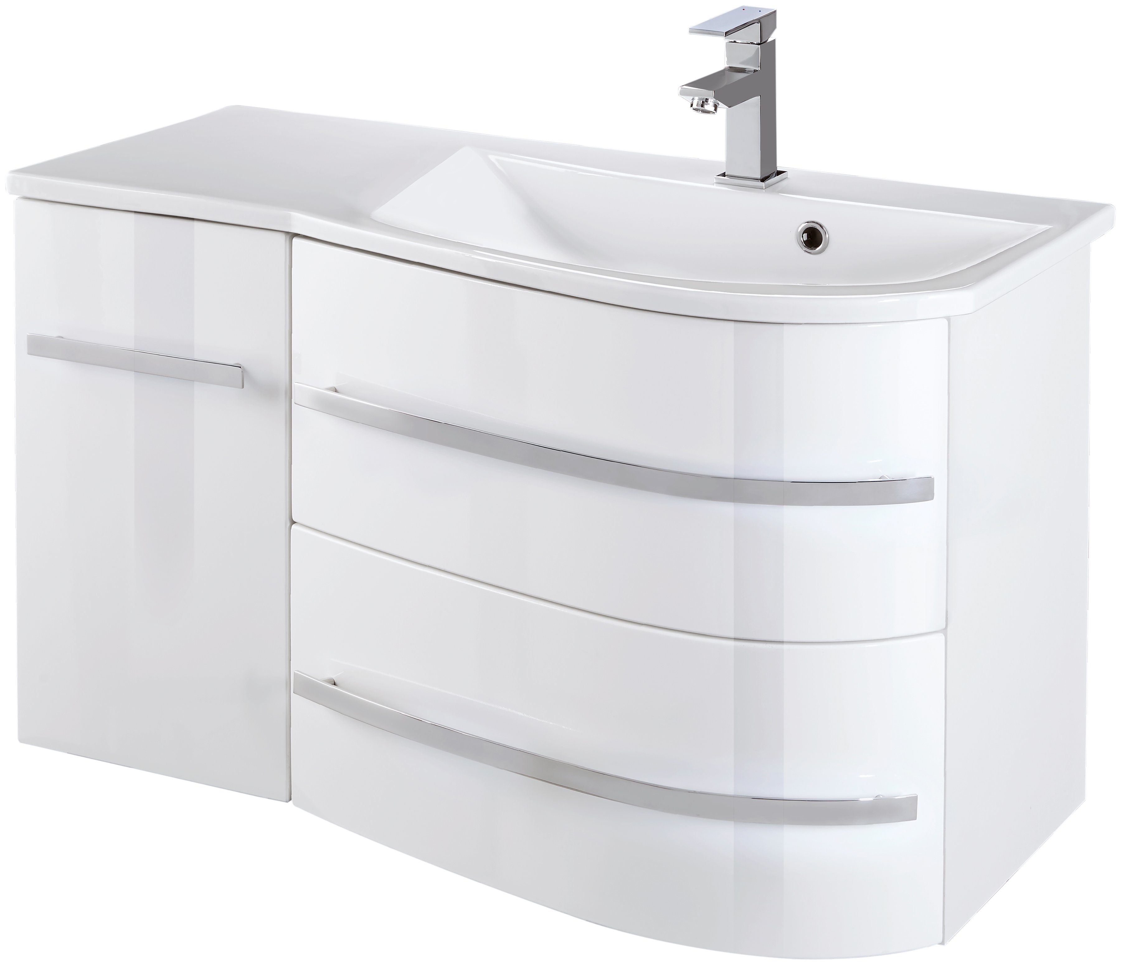 welltime Wastafelonderkast Oslo Breedte 90 cm, badkamermeubel met gebogen front, planchet links wastafelmeubels wit