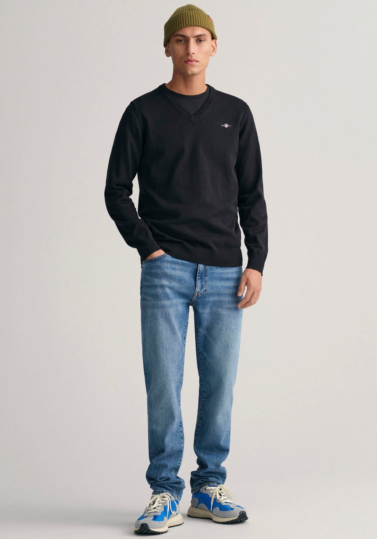 Gant Trui met V-hals CLASSIC COTTON V-NECK Premium brei jersey van zacht 100% katoen, overgangs trui