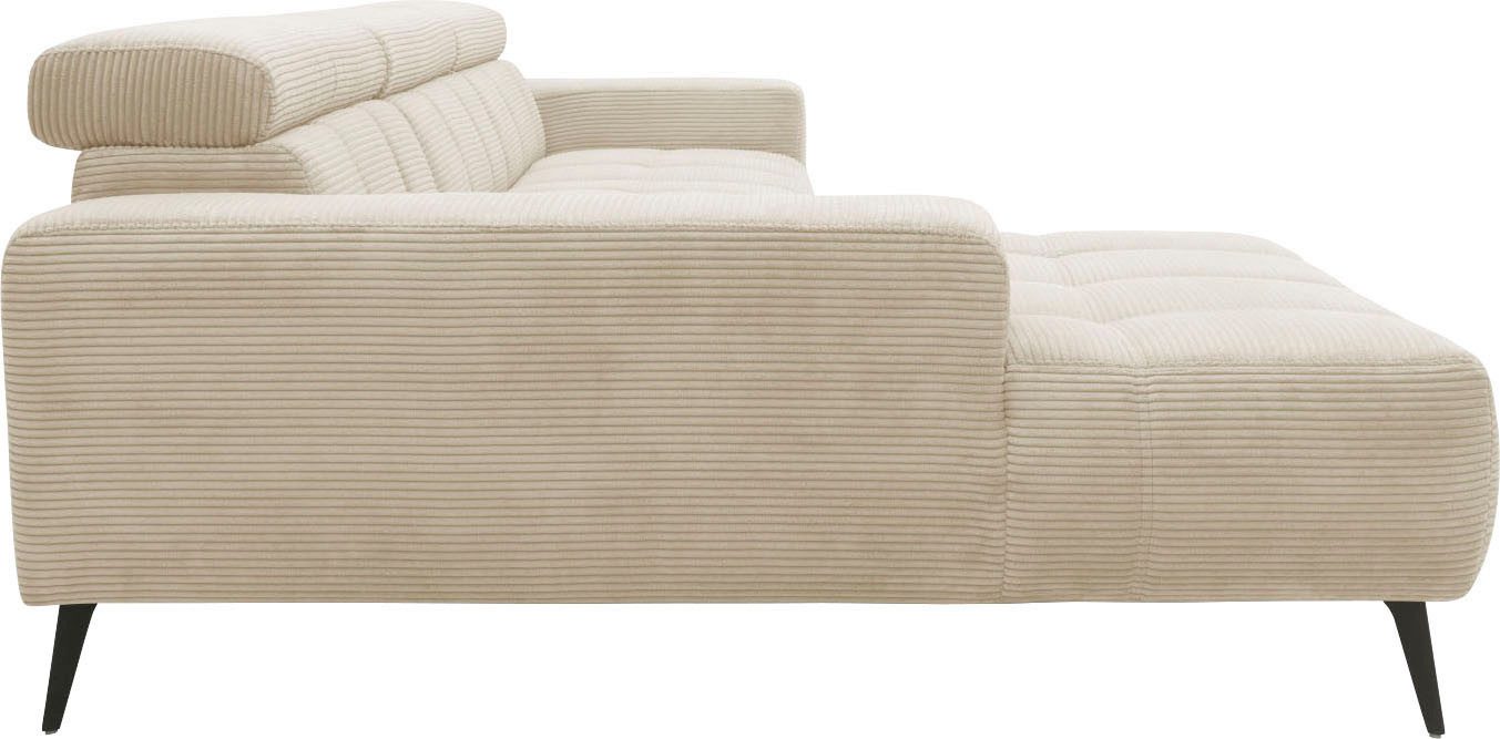 DOMO collection Hoekbank Trento L-vorm, met sledevoet of enkele voet naar keuze met verstelbare hoofdsteun, récamier links/rechts bestelbaar