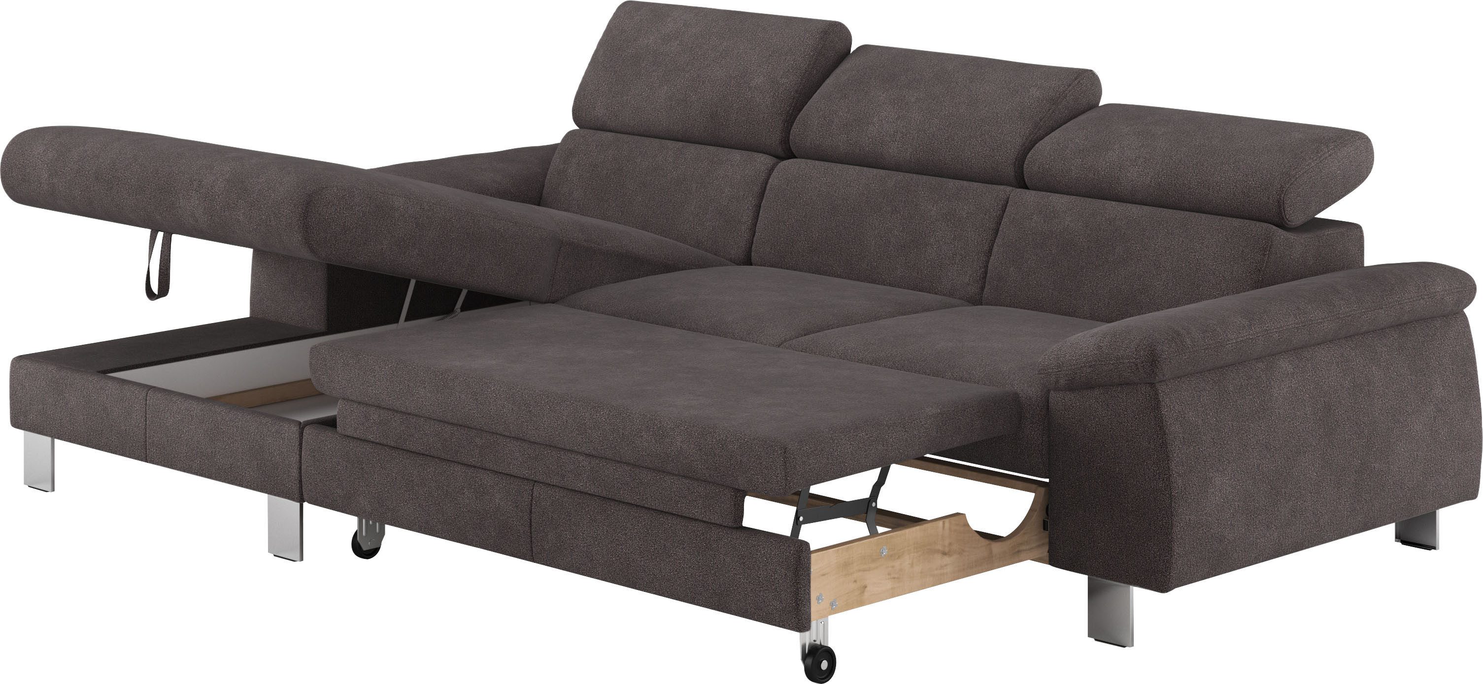 COTTA Hoekbank Komaris L-vorm met hoofdeindeverstelling keuze met bedfunctie, bedlade & verlichting