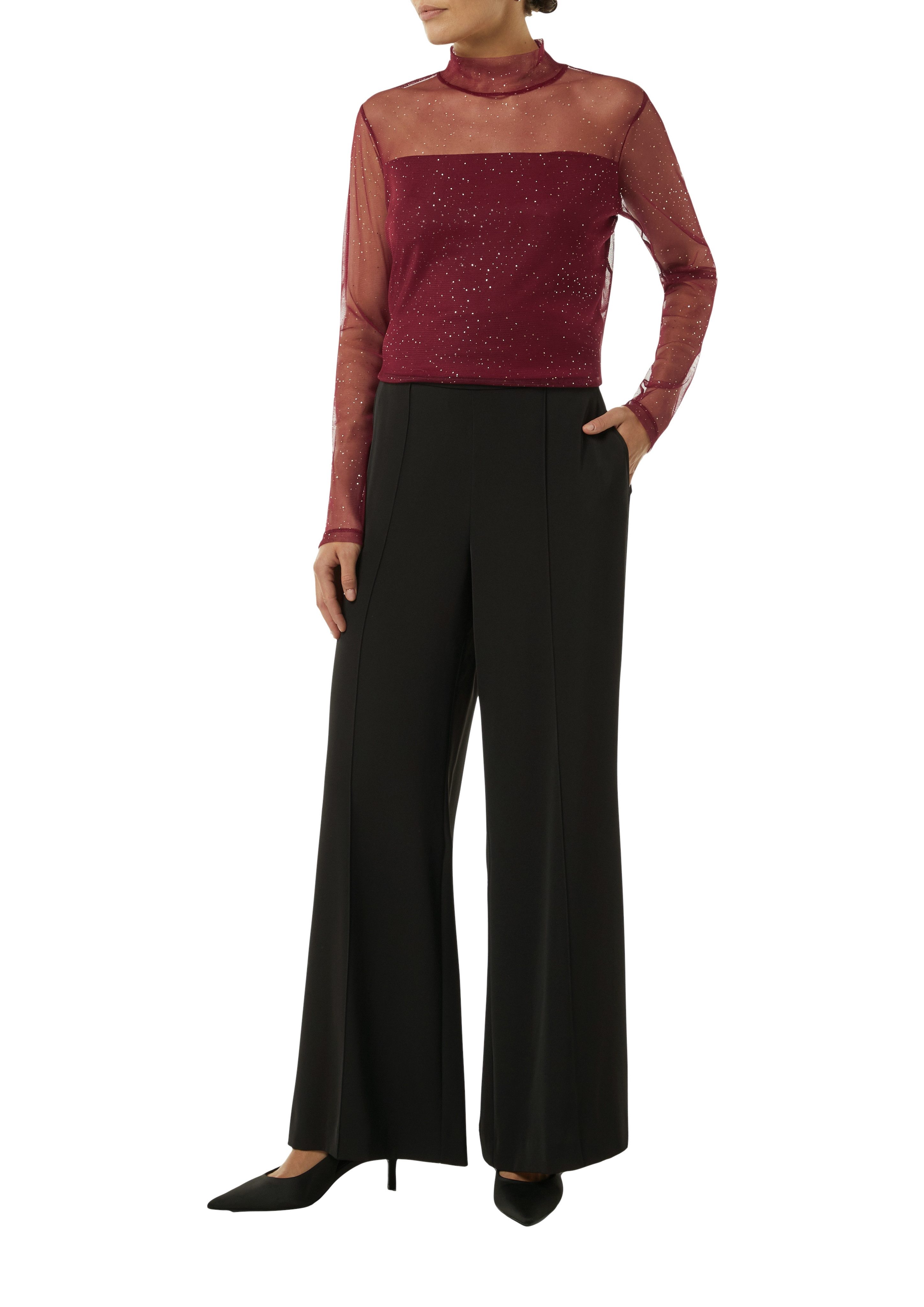 Comma Shirt met lange mouwen in halftransparante look