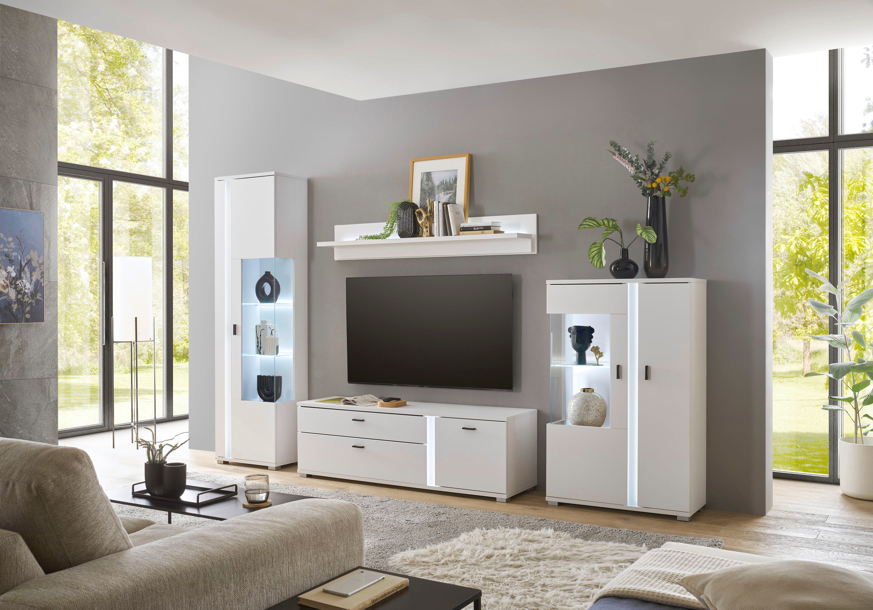 INOSIGN Vitrinekast Long Island in moderne trendkleur, inclusief verticale verlichting, breedte 80 cm (1 stuk)