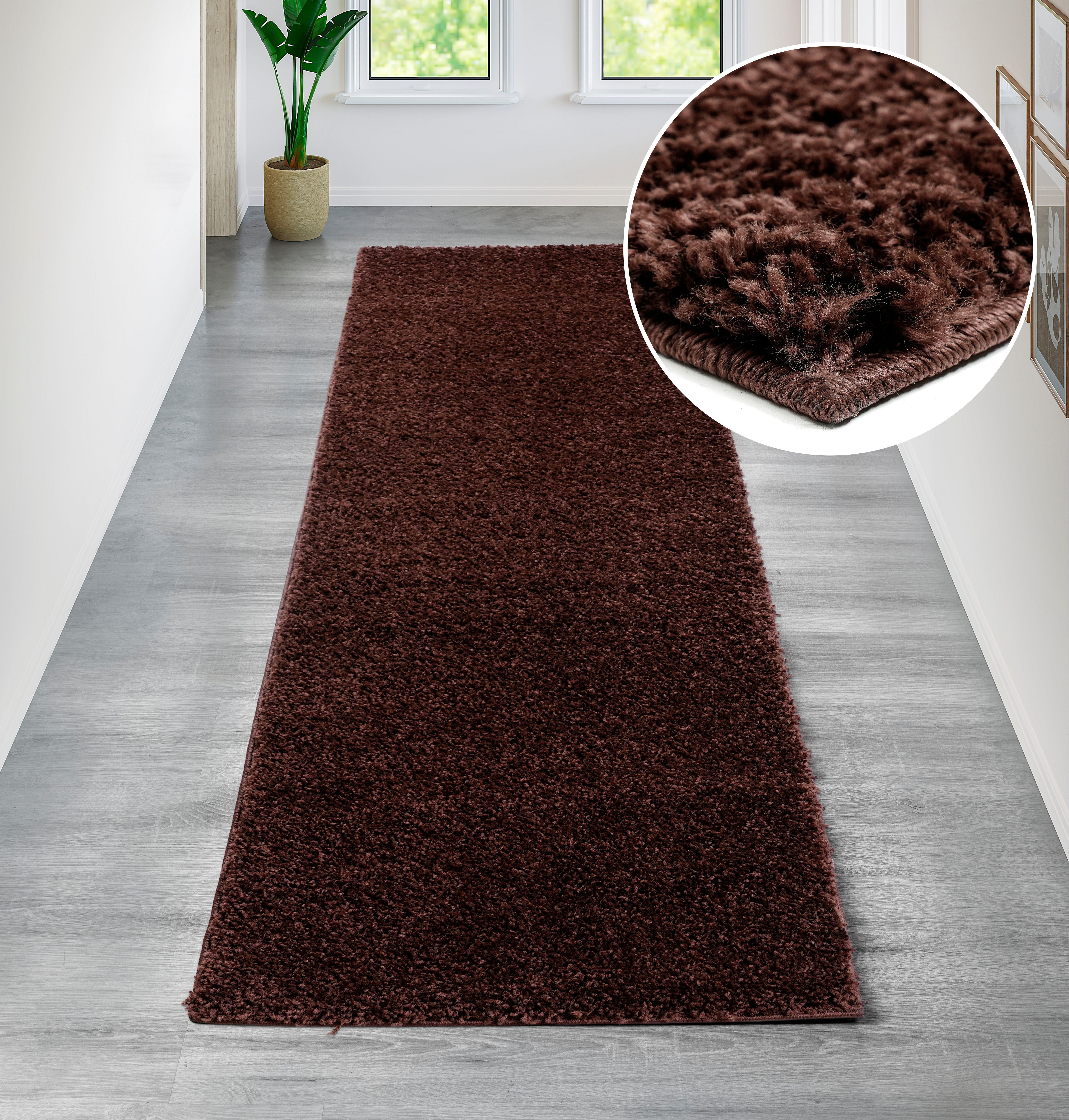 my home Loper Shaggy 30 Tapijtloper, brug, unikleuren, bijzonder zacht en behaaglijk lopers maat 18 bruin