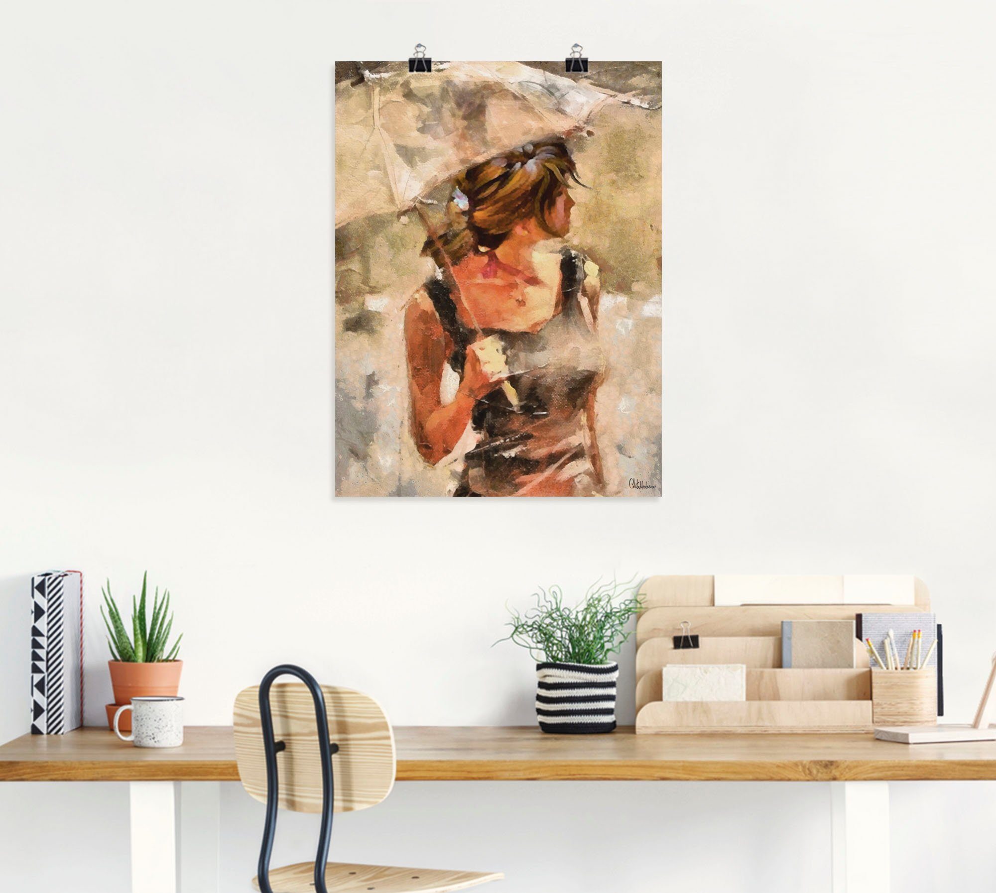 Artland Artprint Dame met paraplu als artprint op linnen, poster in verschillende formaten maten