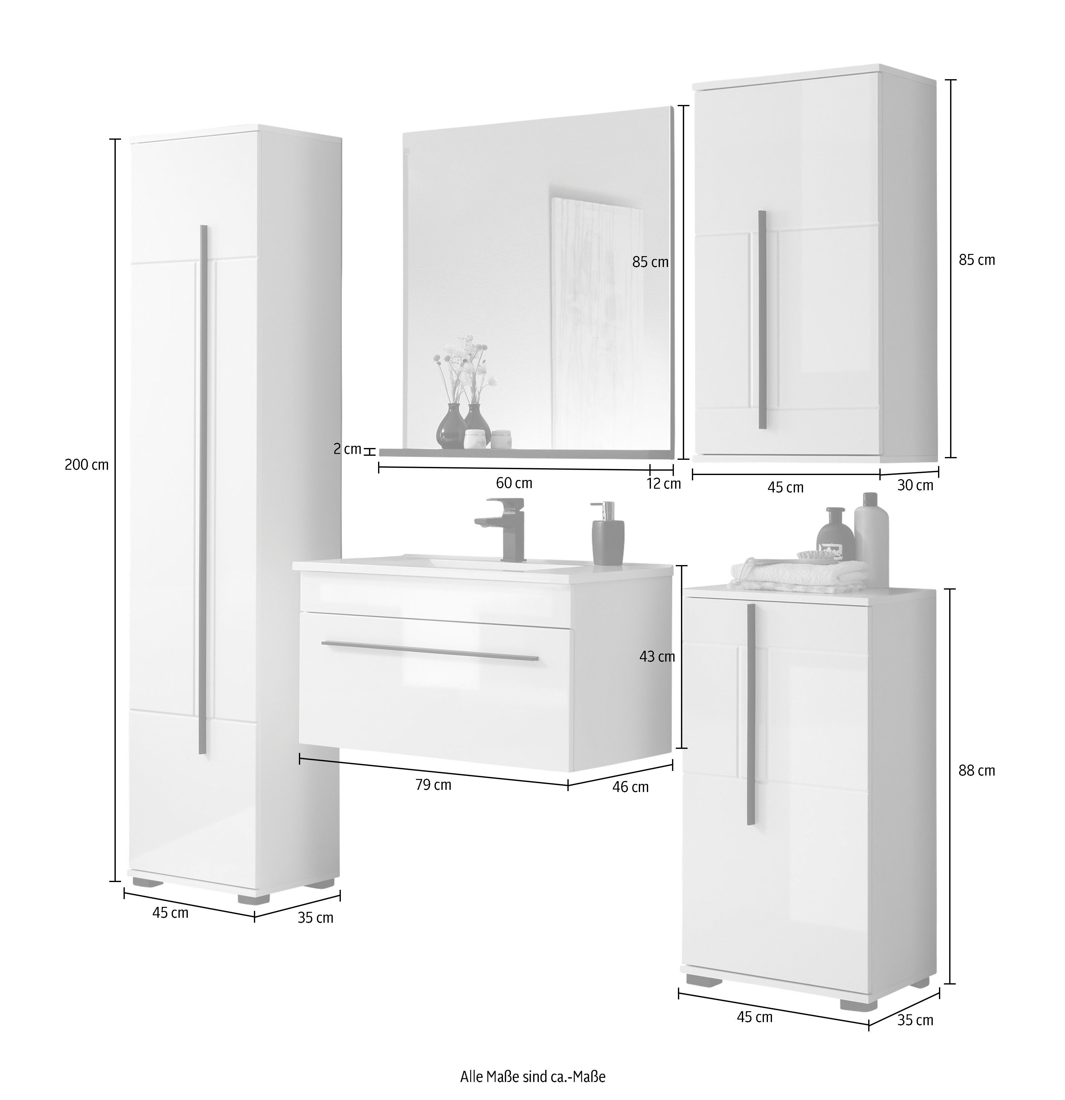 INOSIGN Badkamerserie Cantara, badkamer in modern ontwerp, 5-delig badkamer (set, 5-delig)