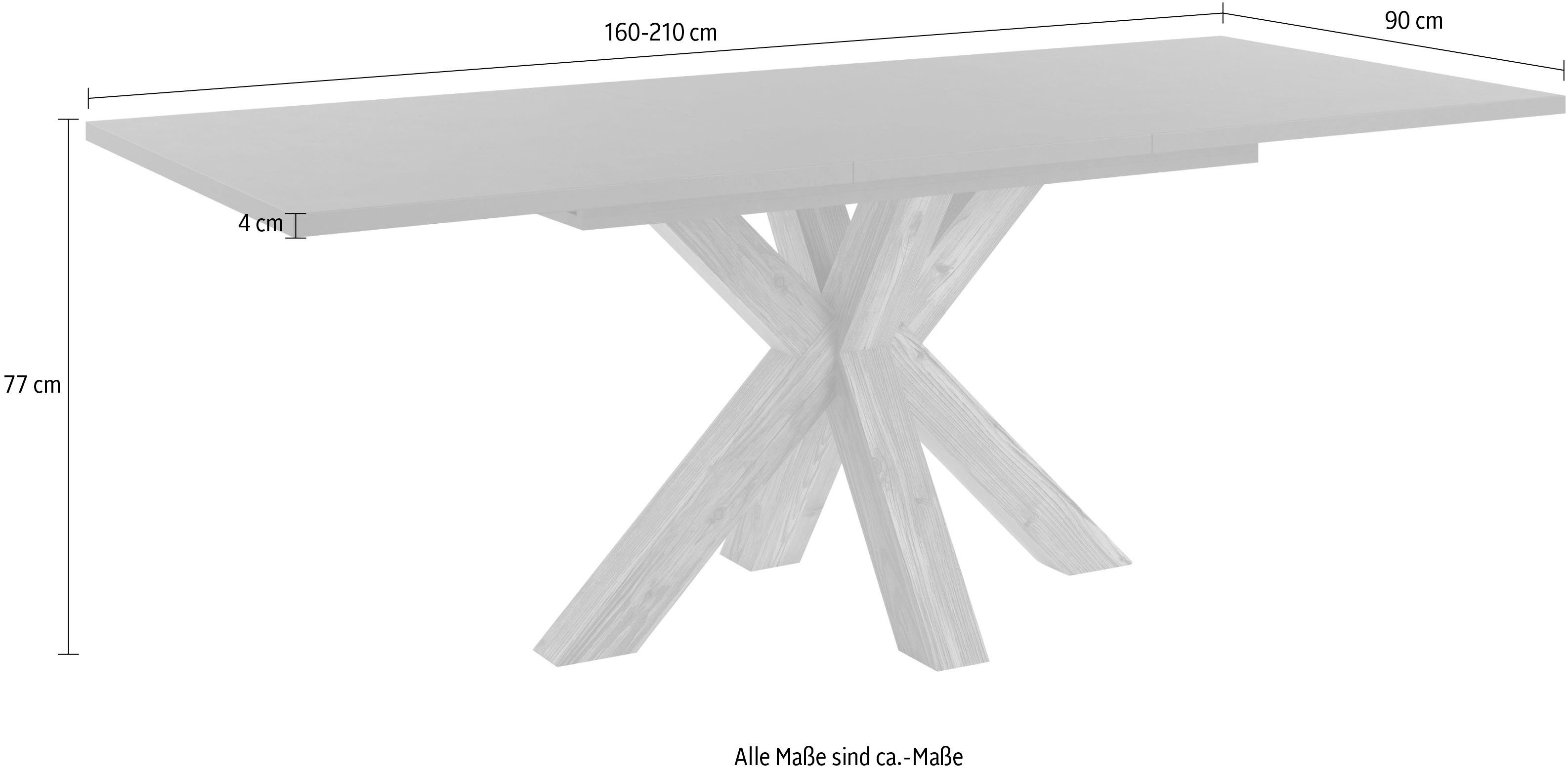set one by Musterring Eettafel Atlanta System met synchroon uittreksysteem, 160-210 x 90 cm, frame in stervorm