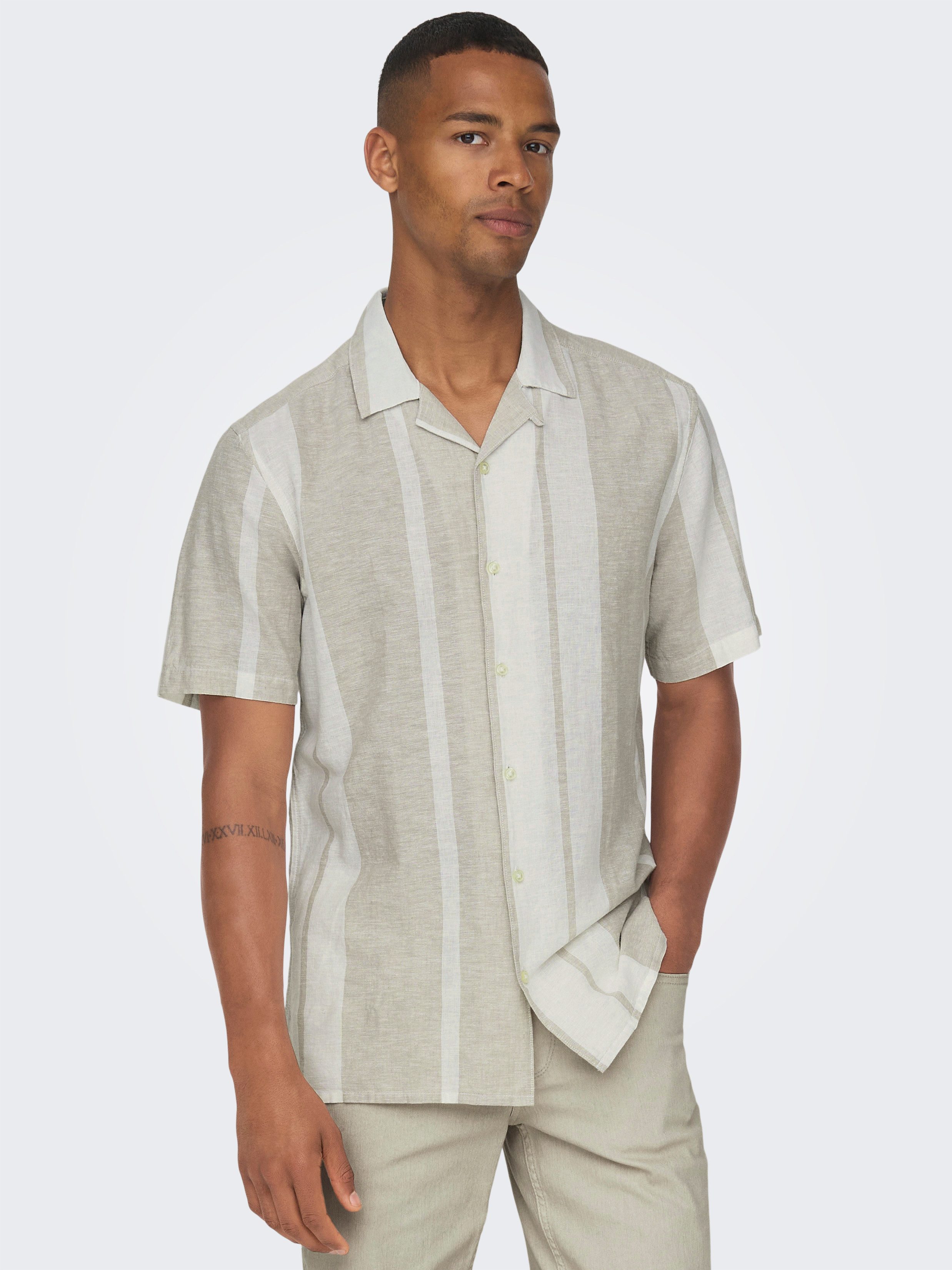 ONLY & SONS Overhemd met korte mouwen ONSCAIDEN SS STRIPE LINEN RESORT NOOS