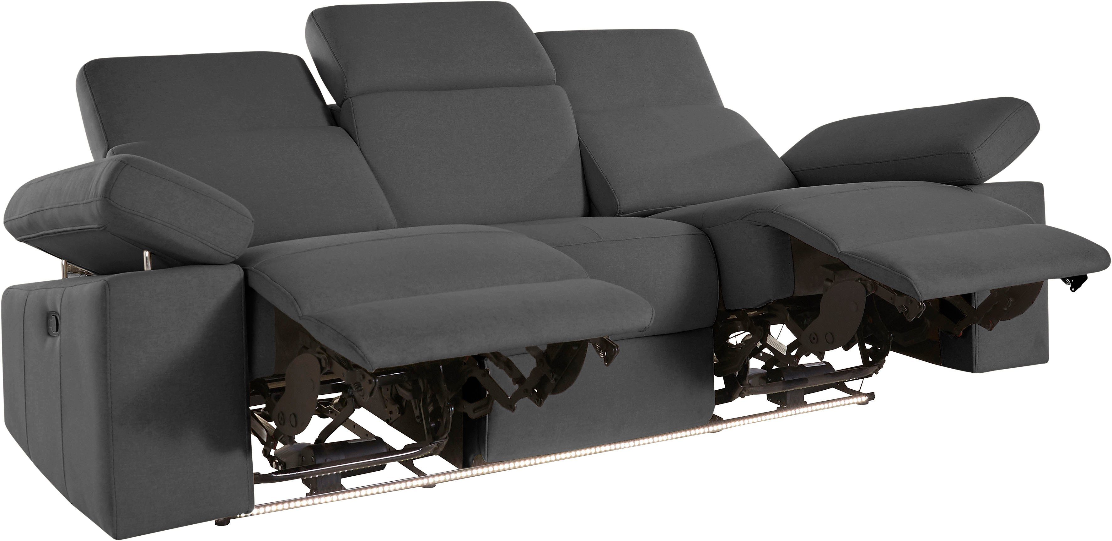 Places of Style 3-zitsbank Kilado met 2x relaxfunctie, verstelbare armleuning, verstelbare hoofdsteun
